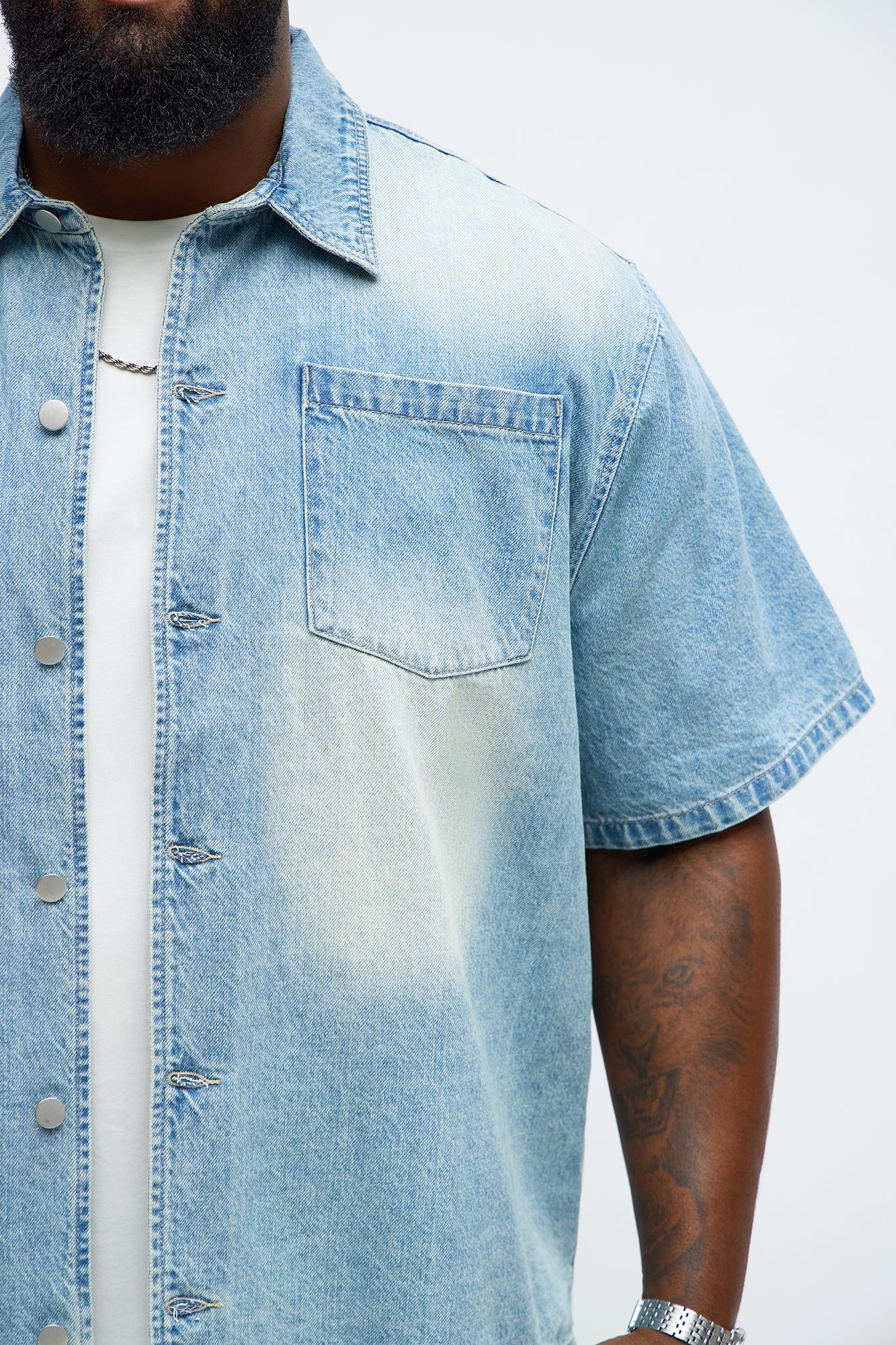 Washed Denim Button Up  - Light Blue
