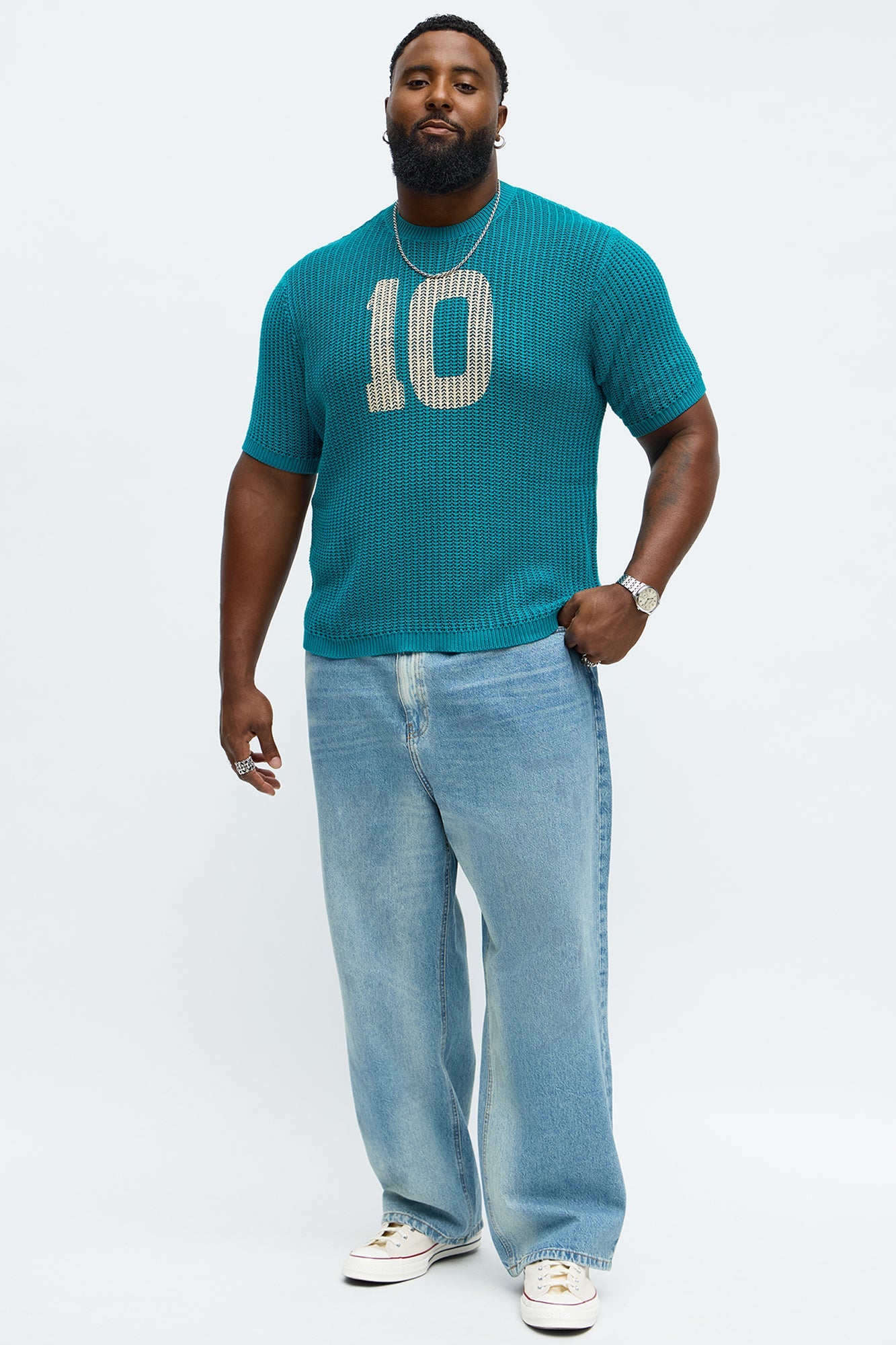 Printed Textured Knit Short Sleeve Tee - Green