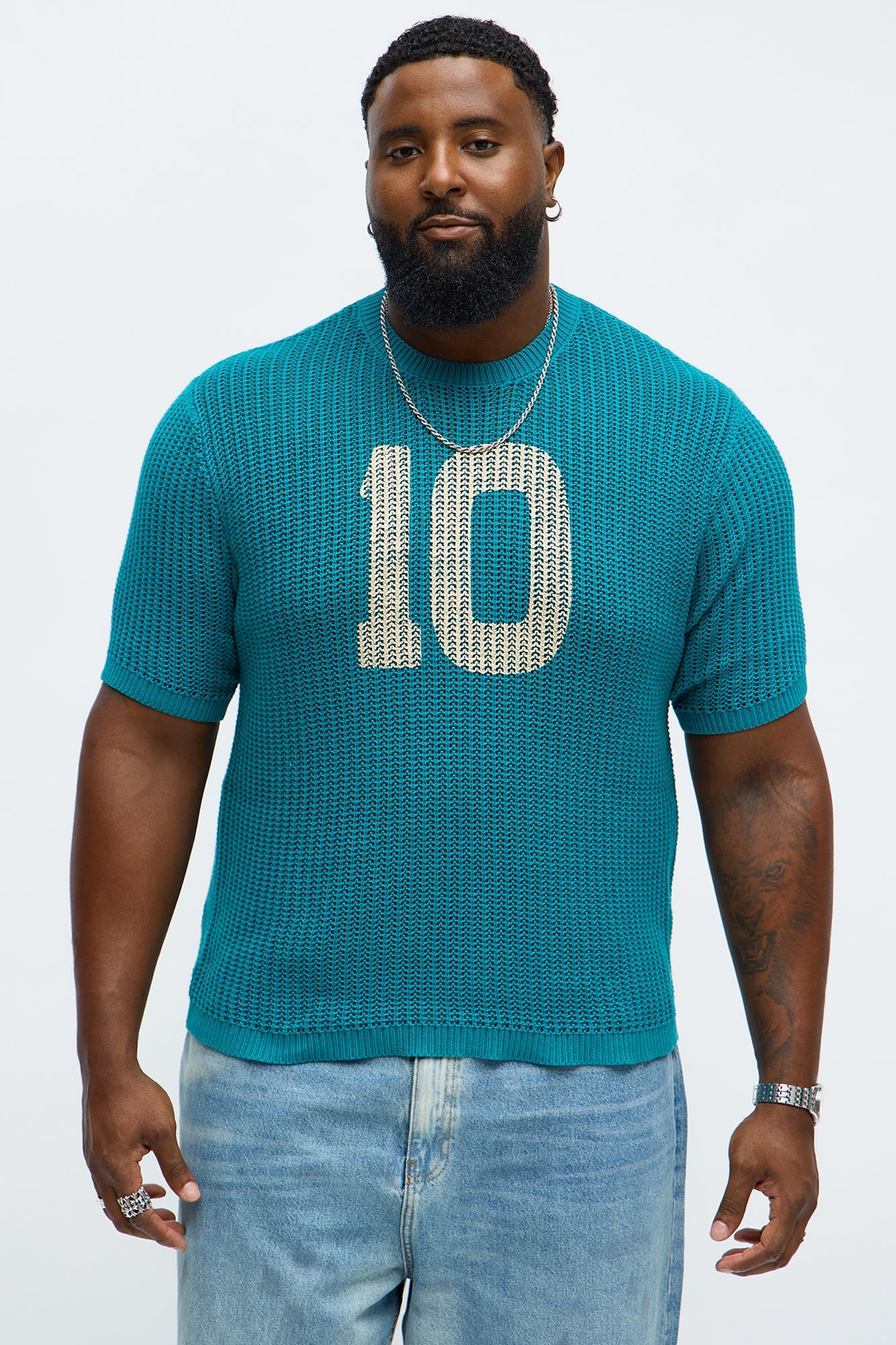 Printed Textured Knit Short Sleeve Tee - Green