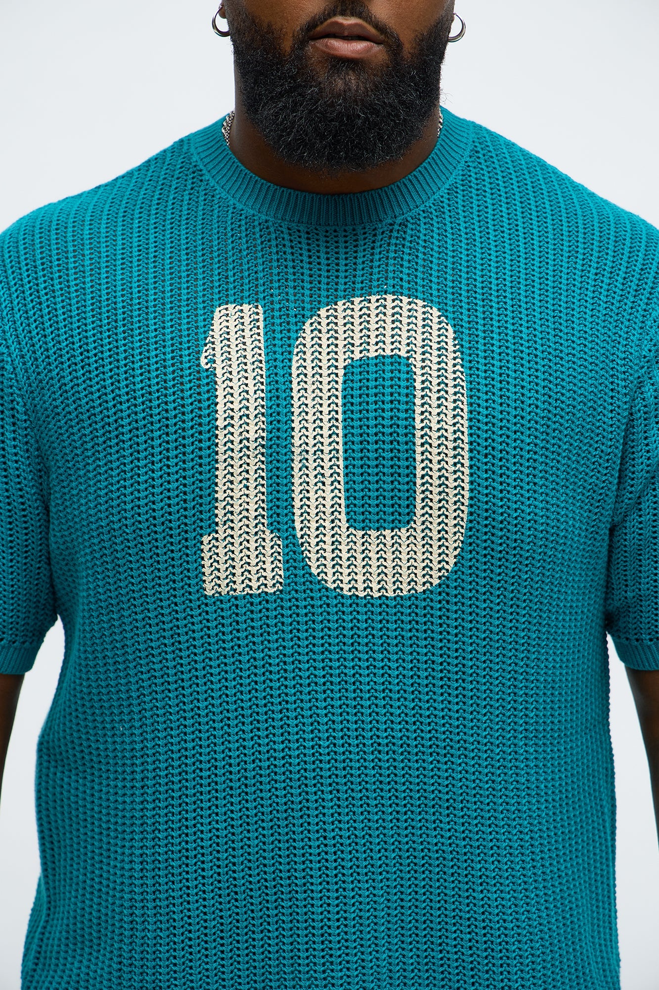 Printed Textured Knit Short Sleeve Tee - Green