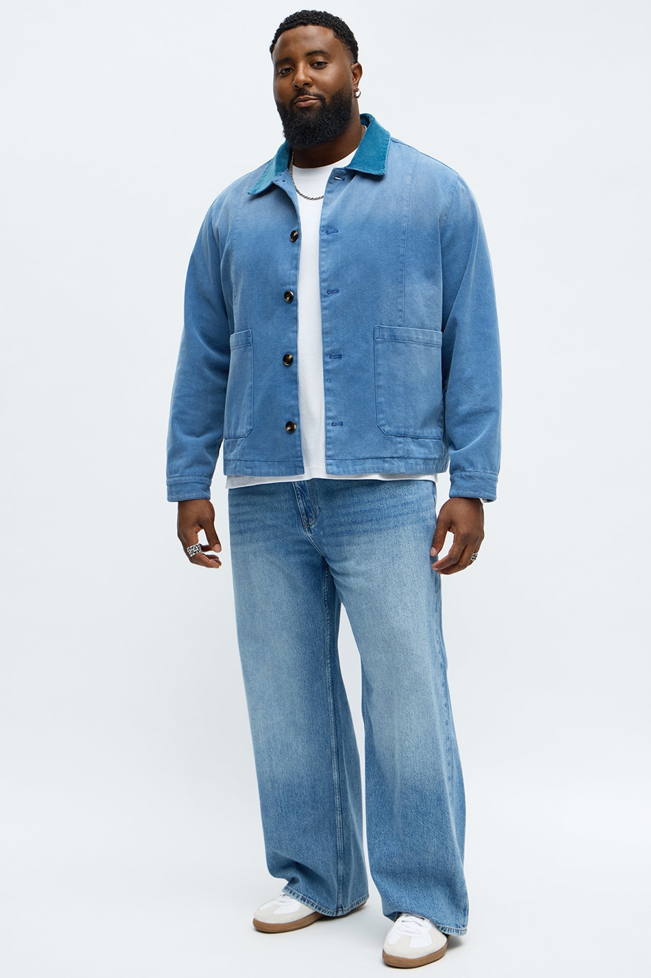 Elevated Collar Work Jacket - Blue