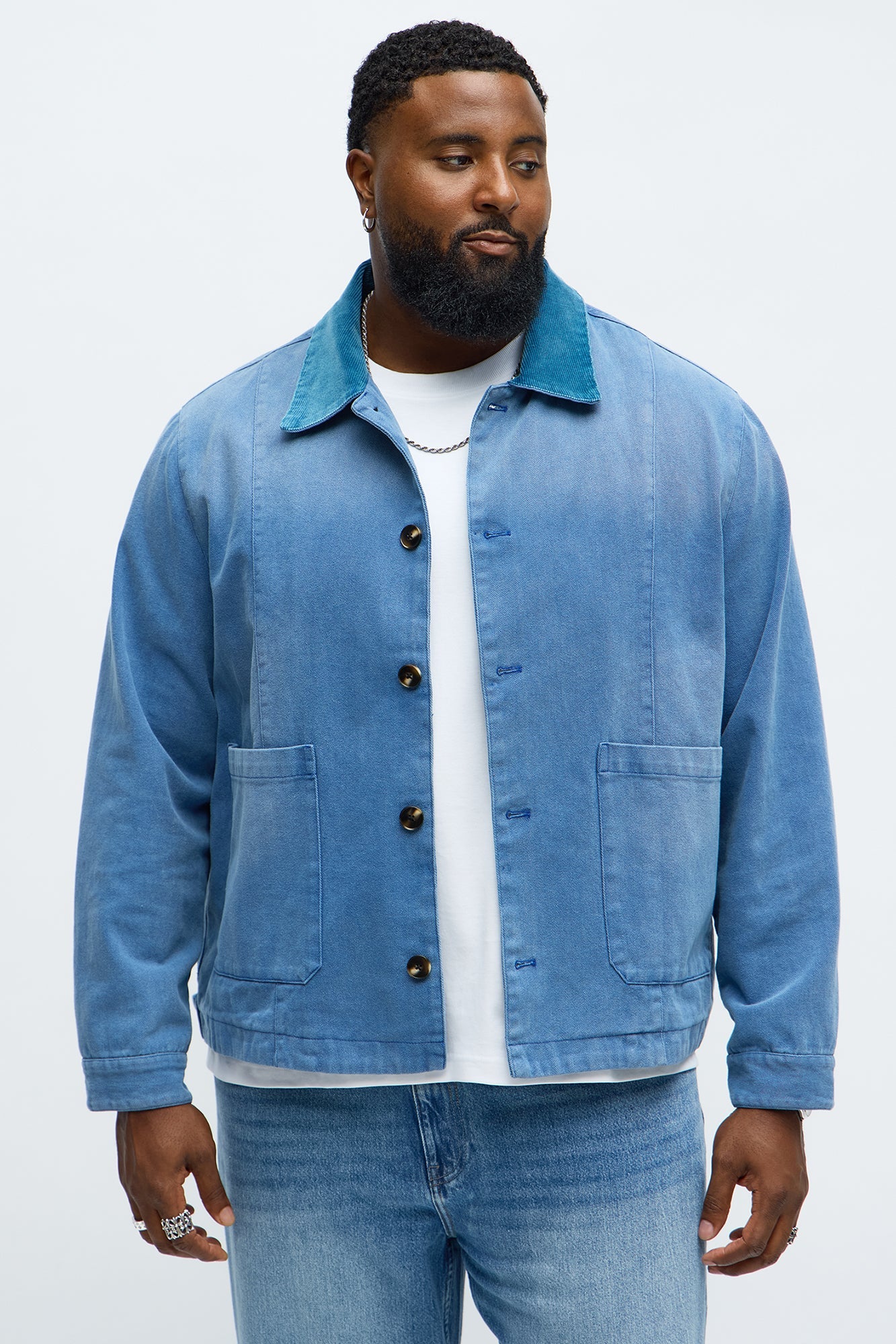 Elevated Collar Work Jacket - Blue