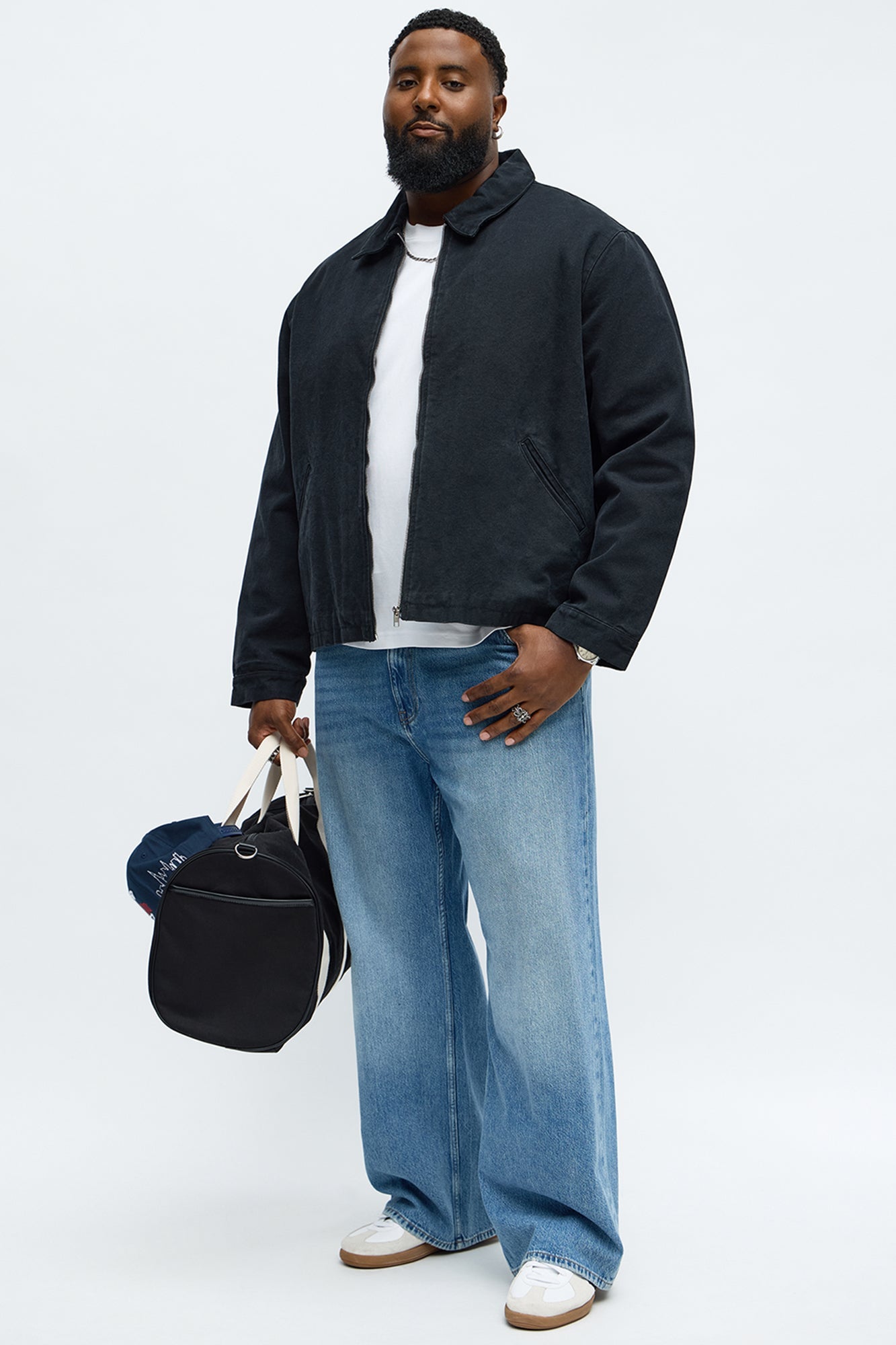 Relaxed Hard Work Washed Zip Jacket - Black