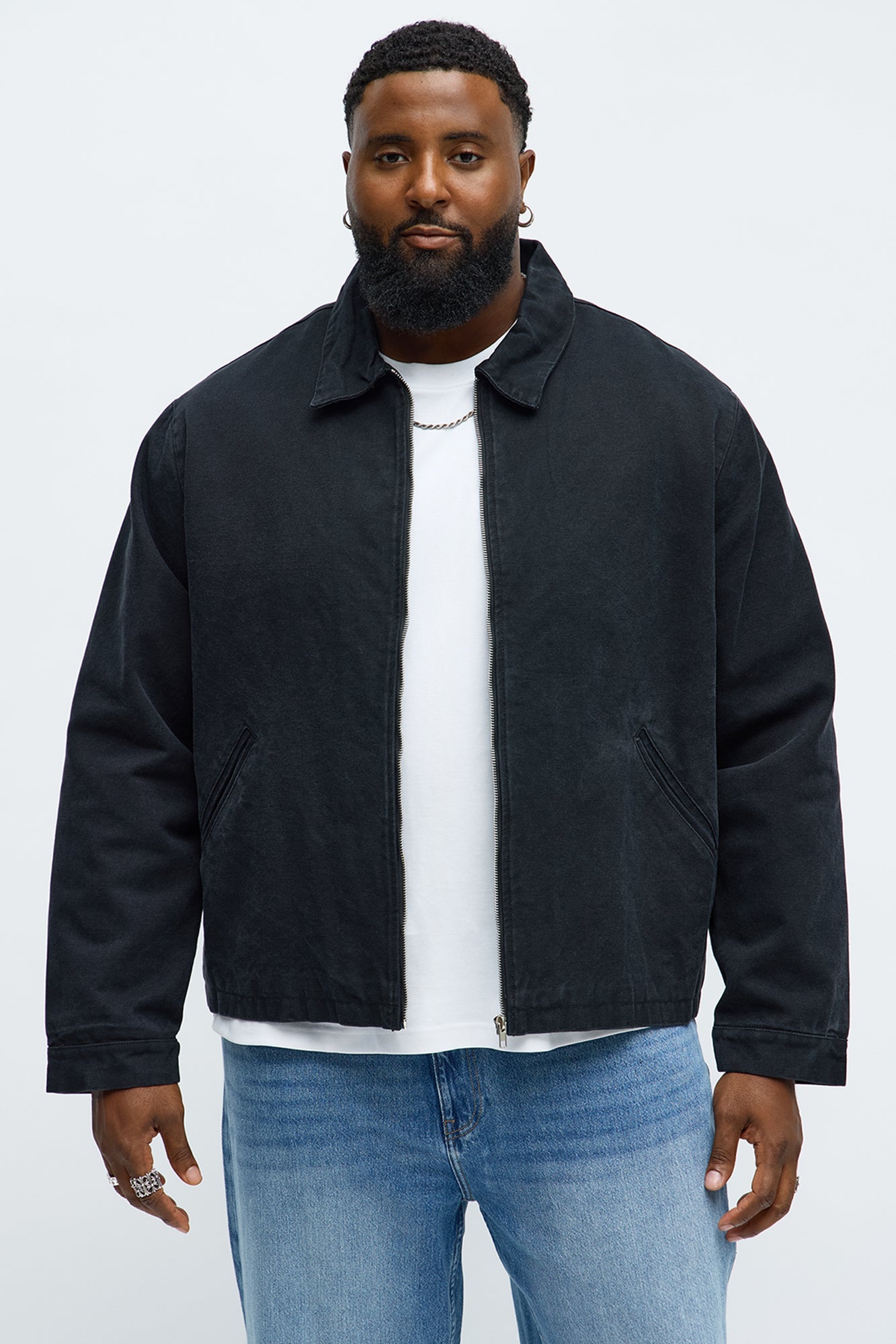 Relaxed Hard Work Washed Zip Jacket - Black