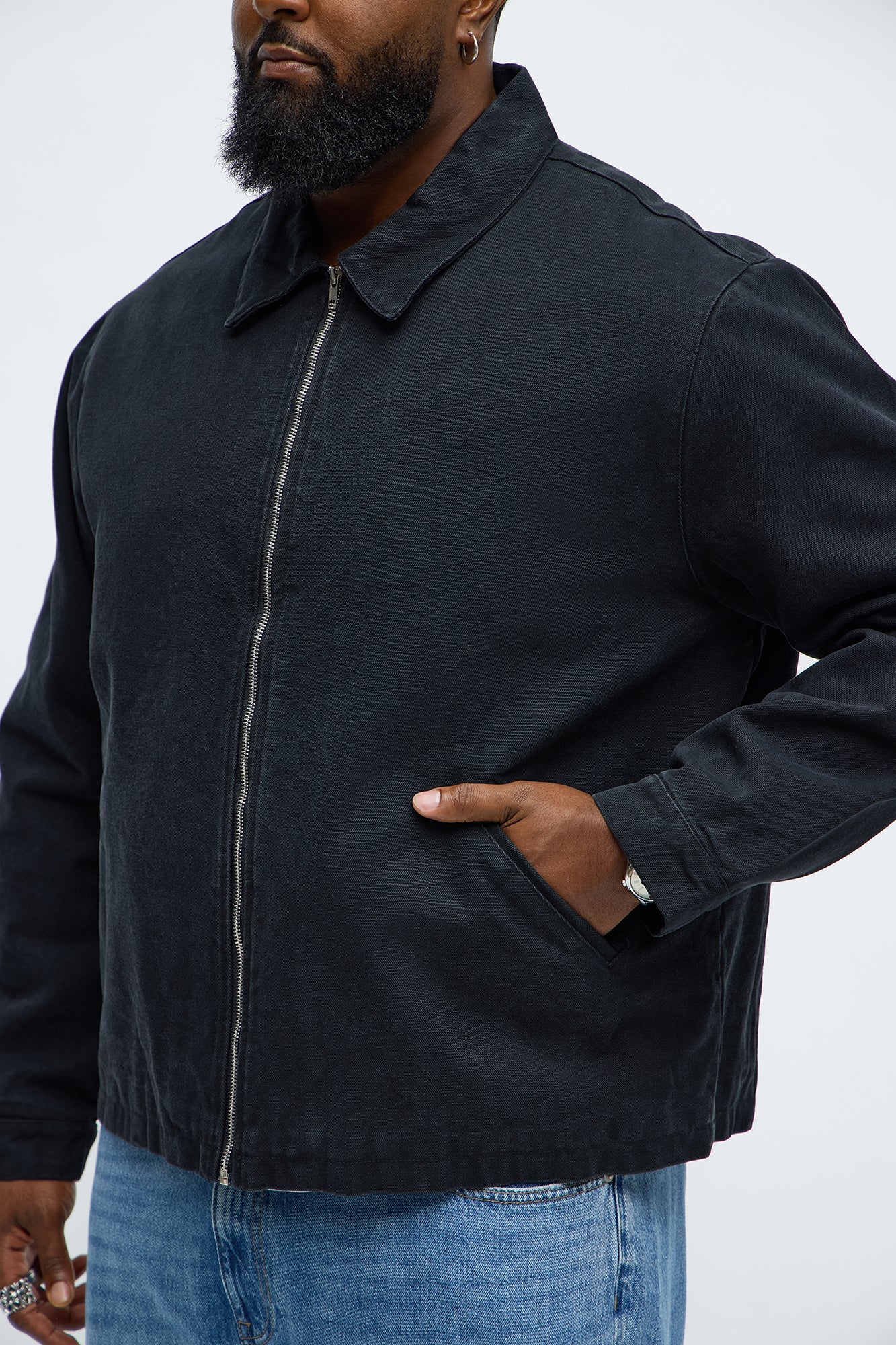 Relaxed Hard Work Washed Zip Jacket - Black