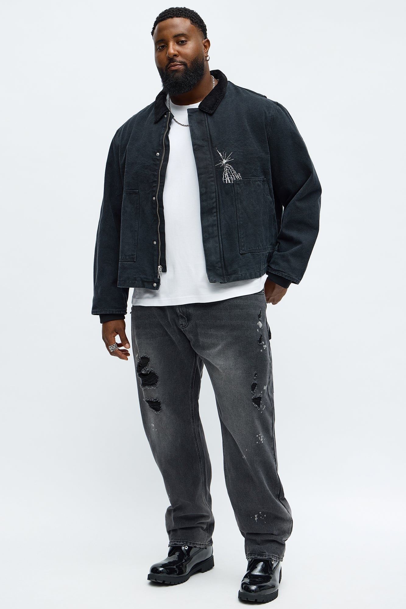 Cropped Higher Power Canvas Zip Jacket - Black