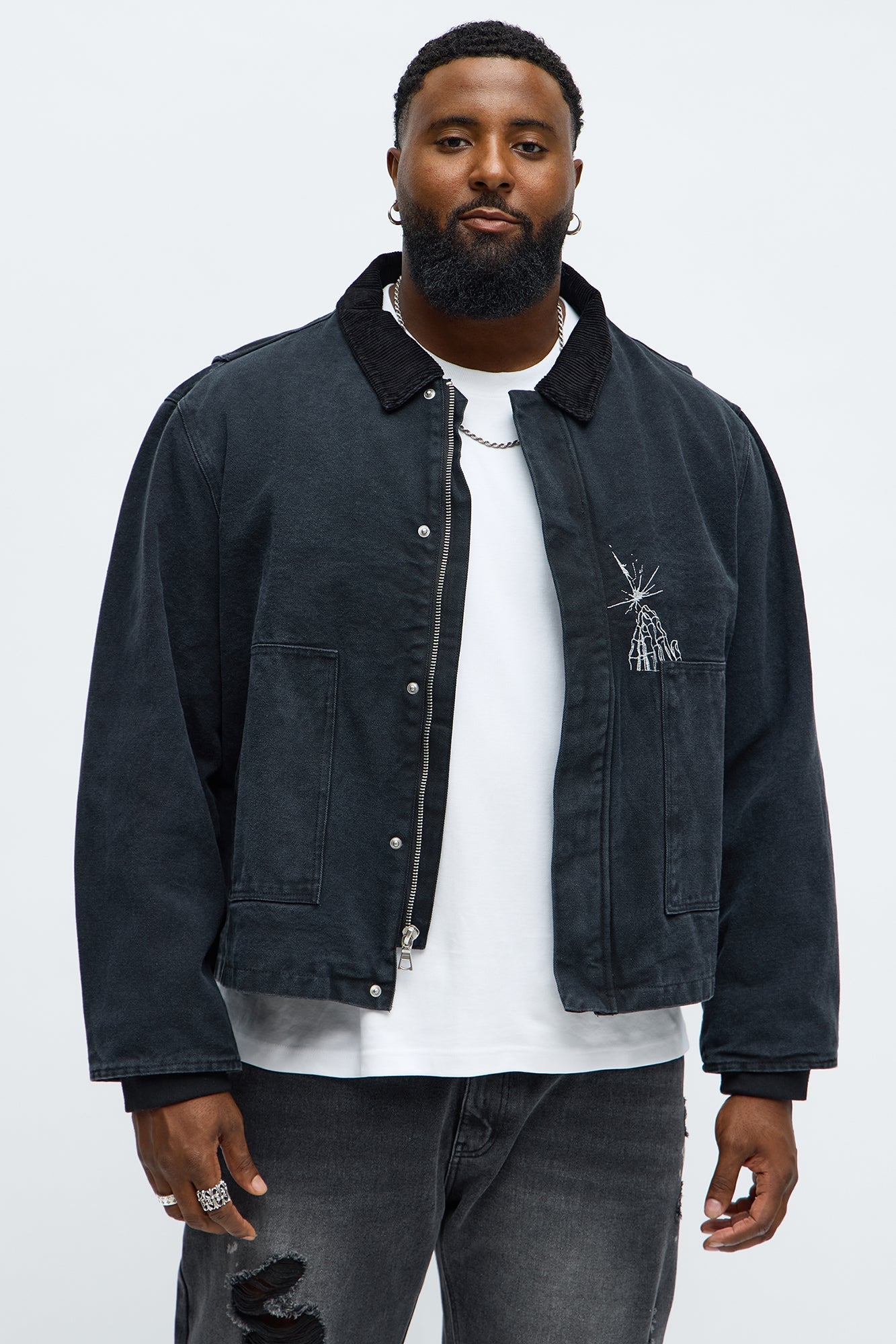 Cropped Higher Power Canvas Zip Jacket - Black