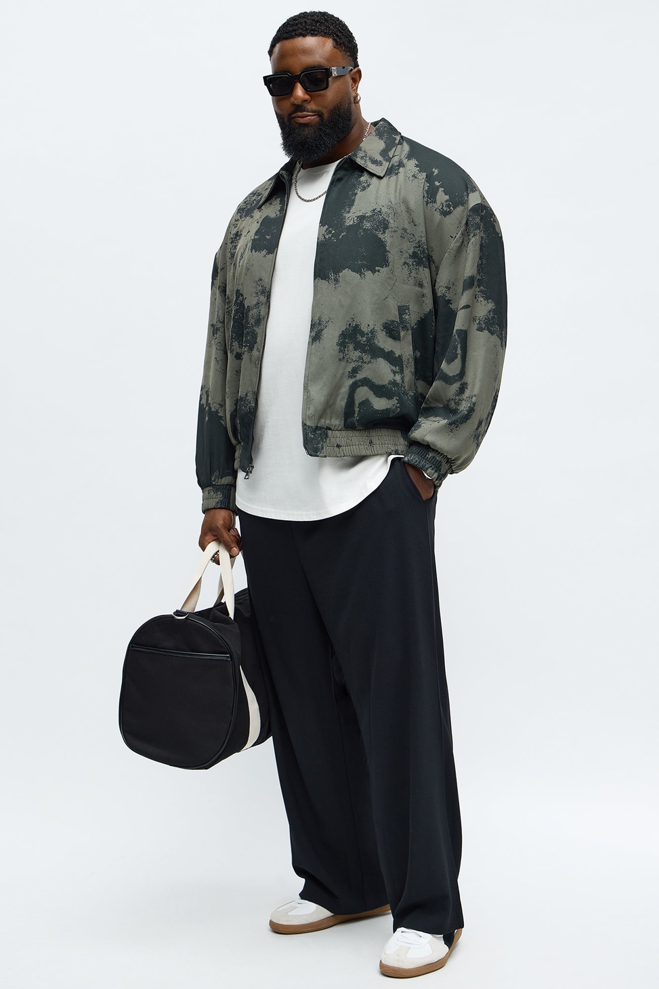 Urban Marble Printed Relaxed Bomber Jacket - Olive/combo