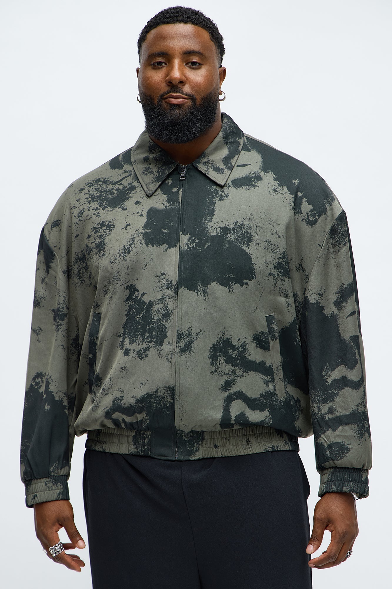 Urban Marble Printed Relaxed Bomber Jacket - Olive/combo