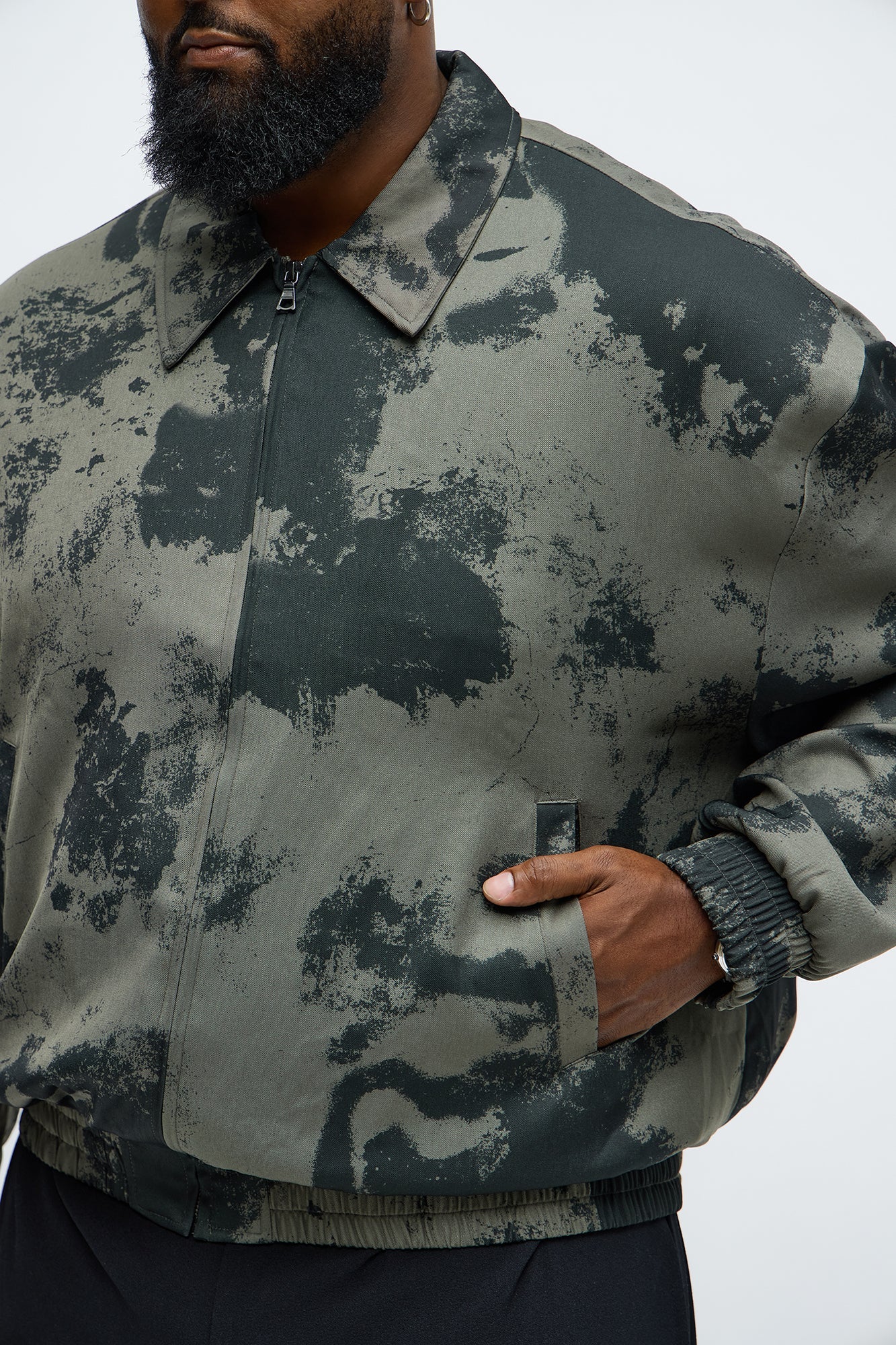 Urban Marble Printed Relaxed Bomber Jacket - Olive/combo