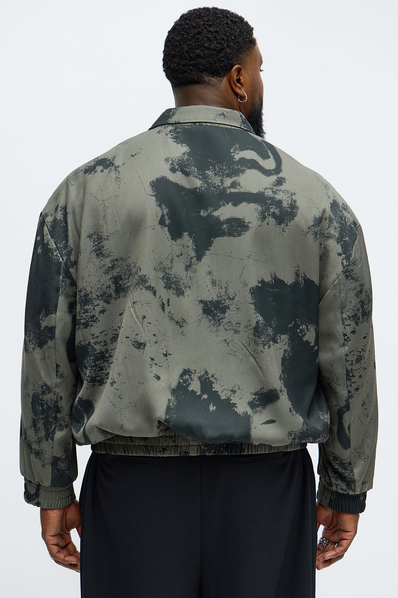Urban Marble Printed Relaxed Bomber Jacket - Olive/combo