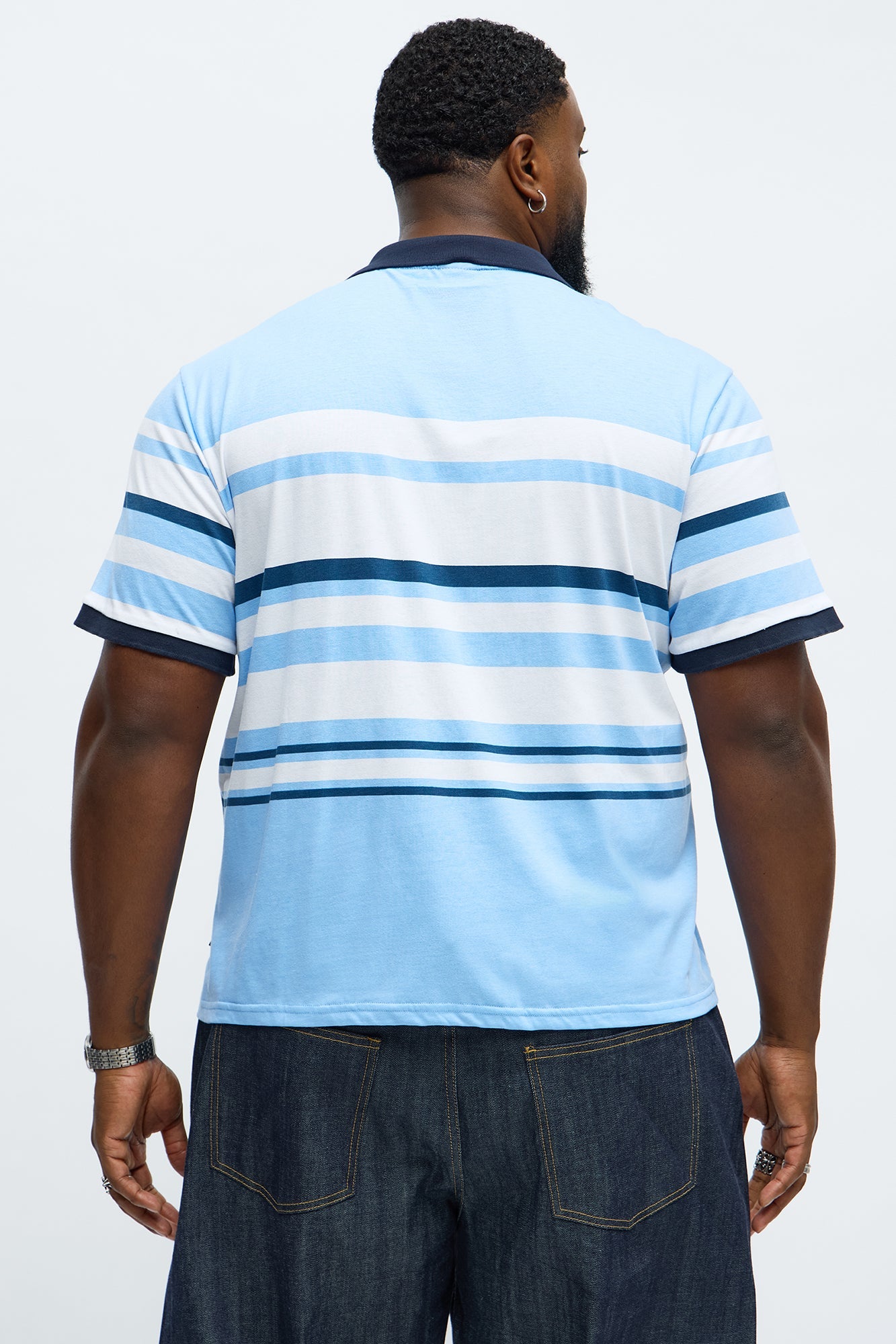 Southpole Short Sleeve Mid Striped Polo - Blue