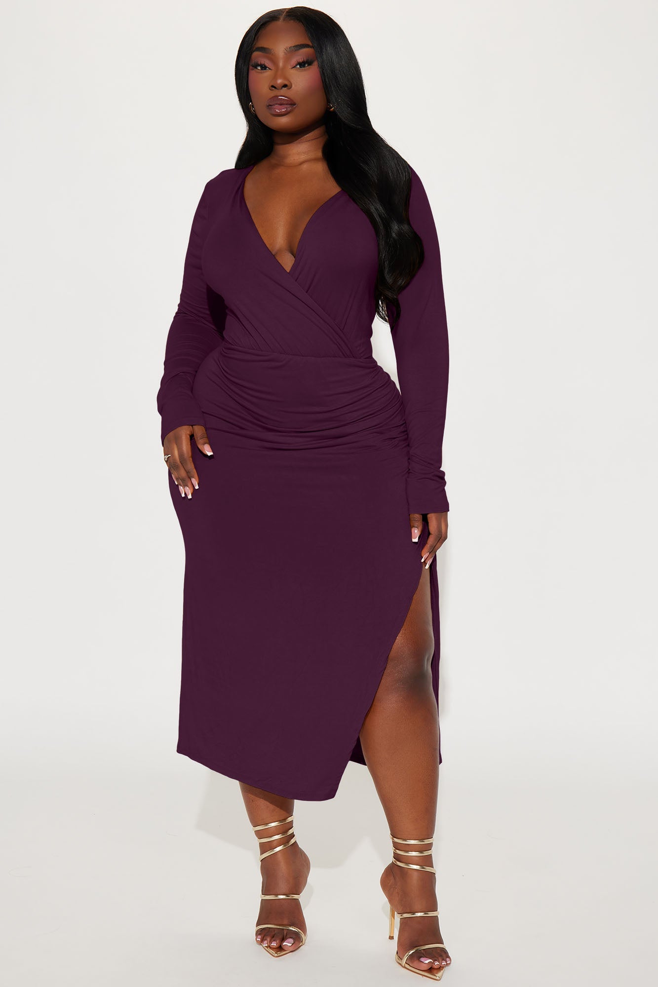 Claire Ruched Midi Dress - Plum