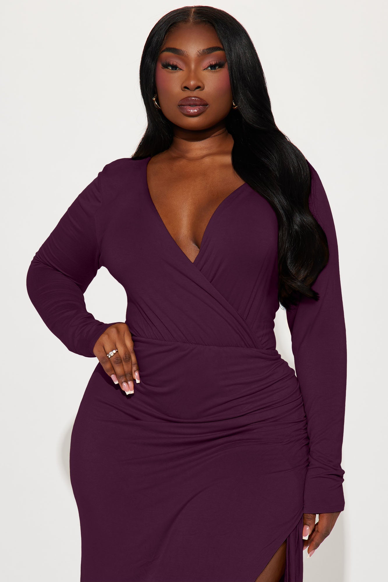 Claire Ruched Midi Dress - Plum