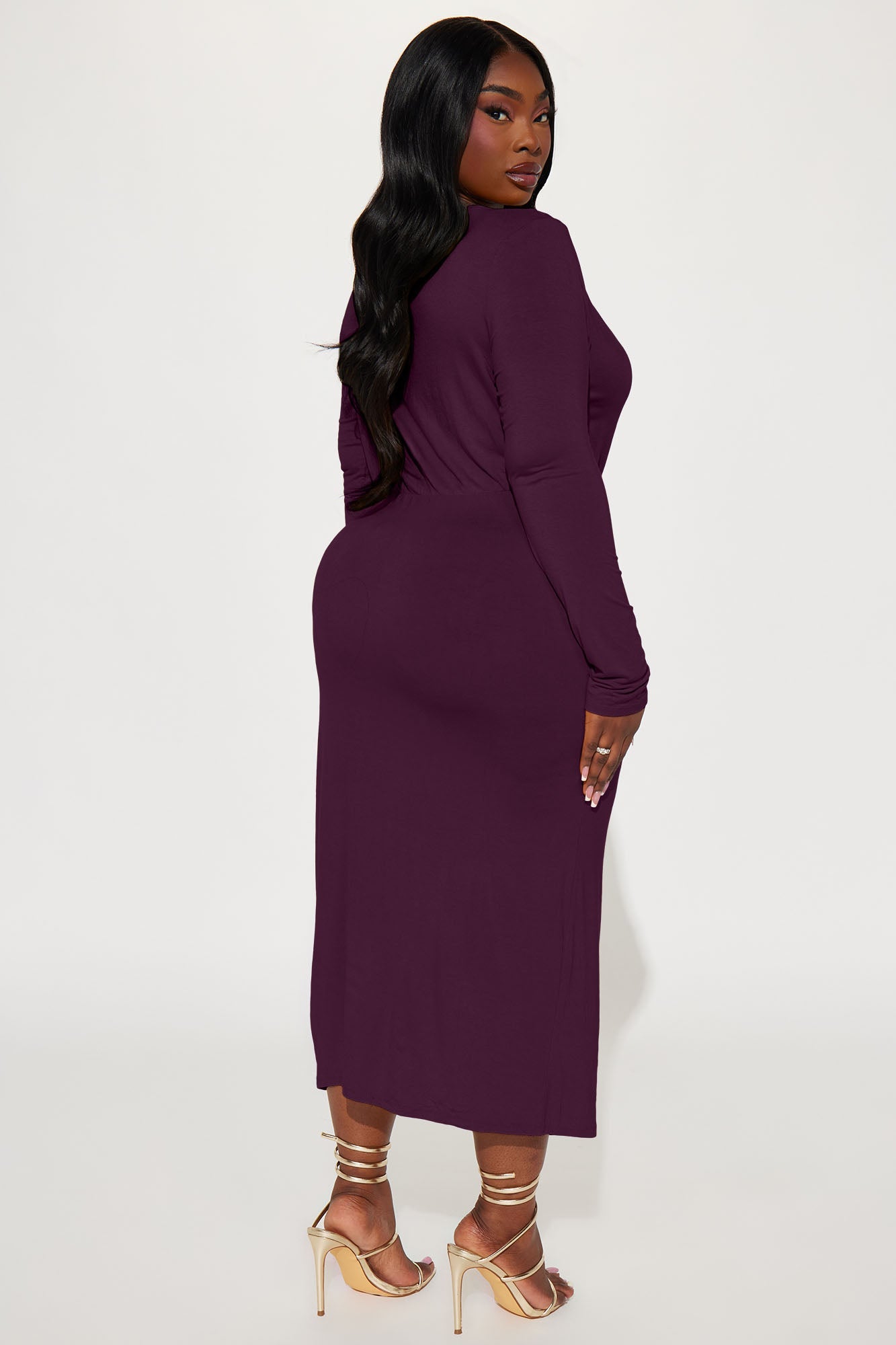 Claire Ruched Midi Dress - Plum
