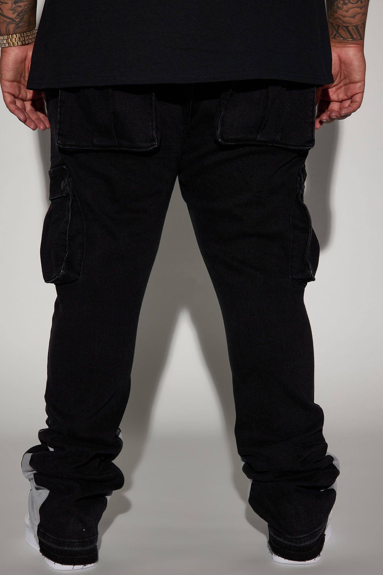 Carried Cargo Stacked Skinny Flared Jeans - Black