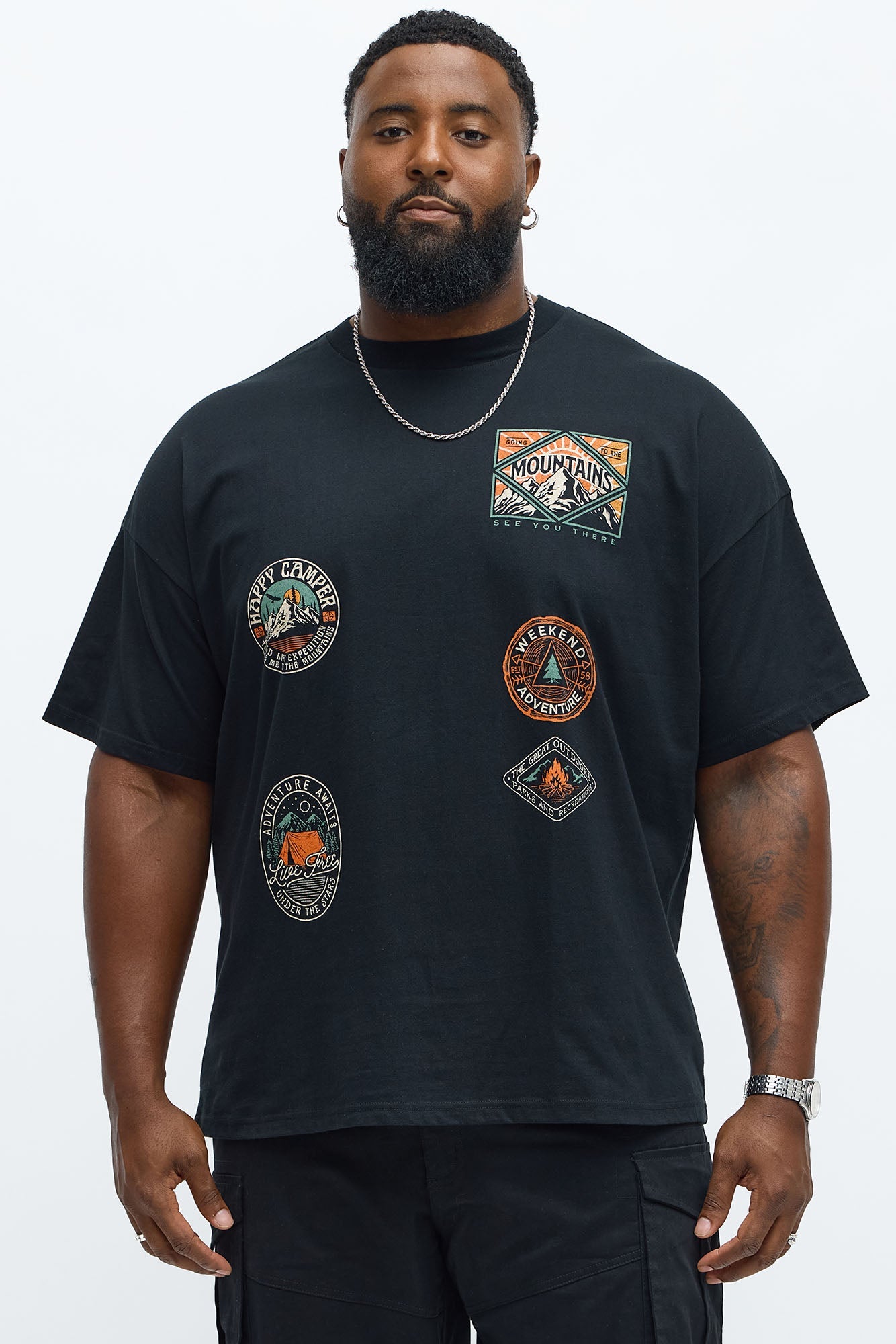 Happy Camper Oversized Short Sleeve Tee - Black