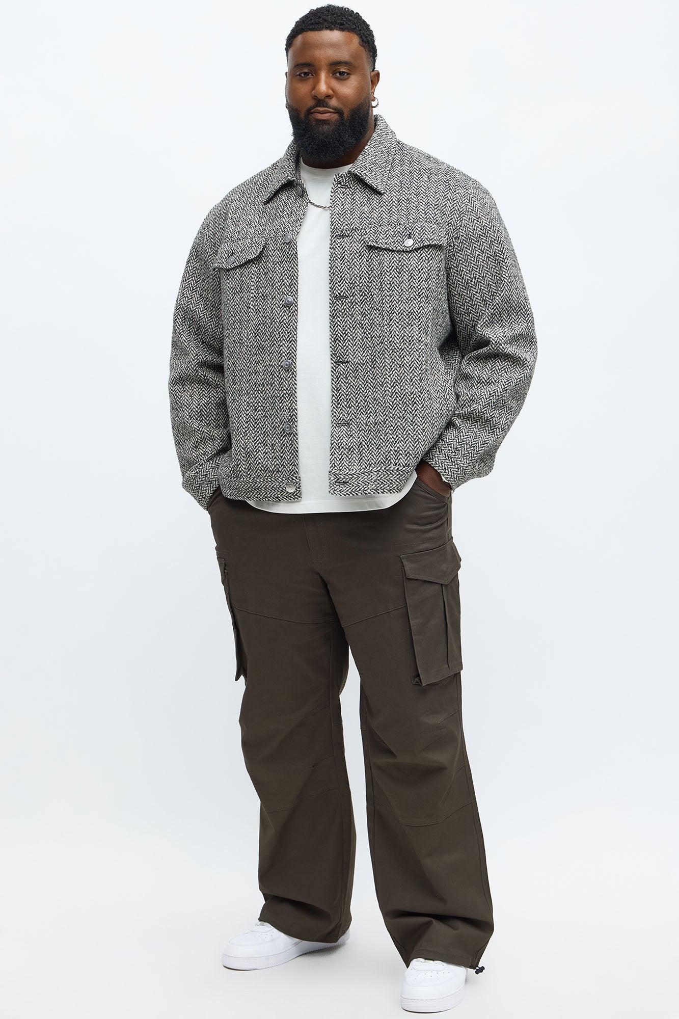 Hustler Herringbone Tweed Trucker Jacket - Grey/combo