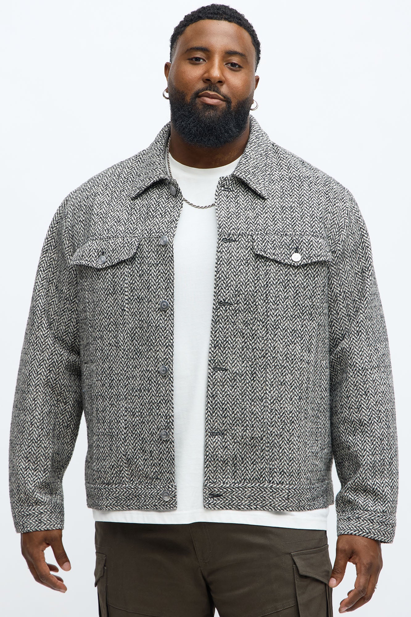 Hustler Herringbone Tweed Trucker Jacket - Grey/combo