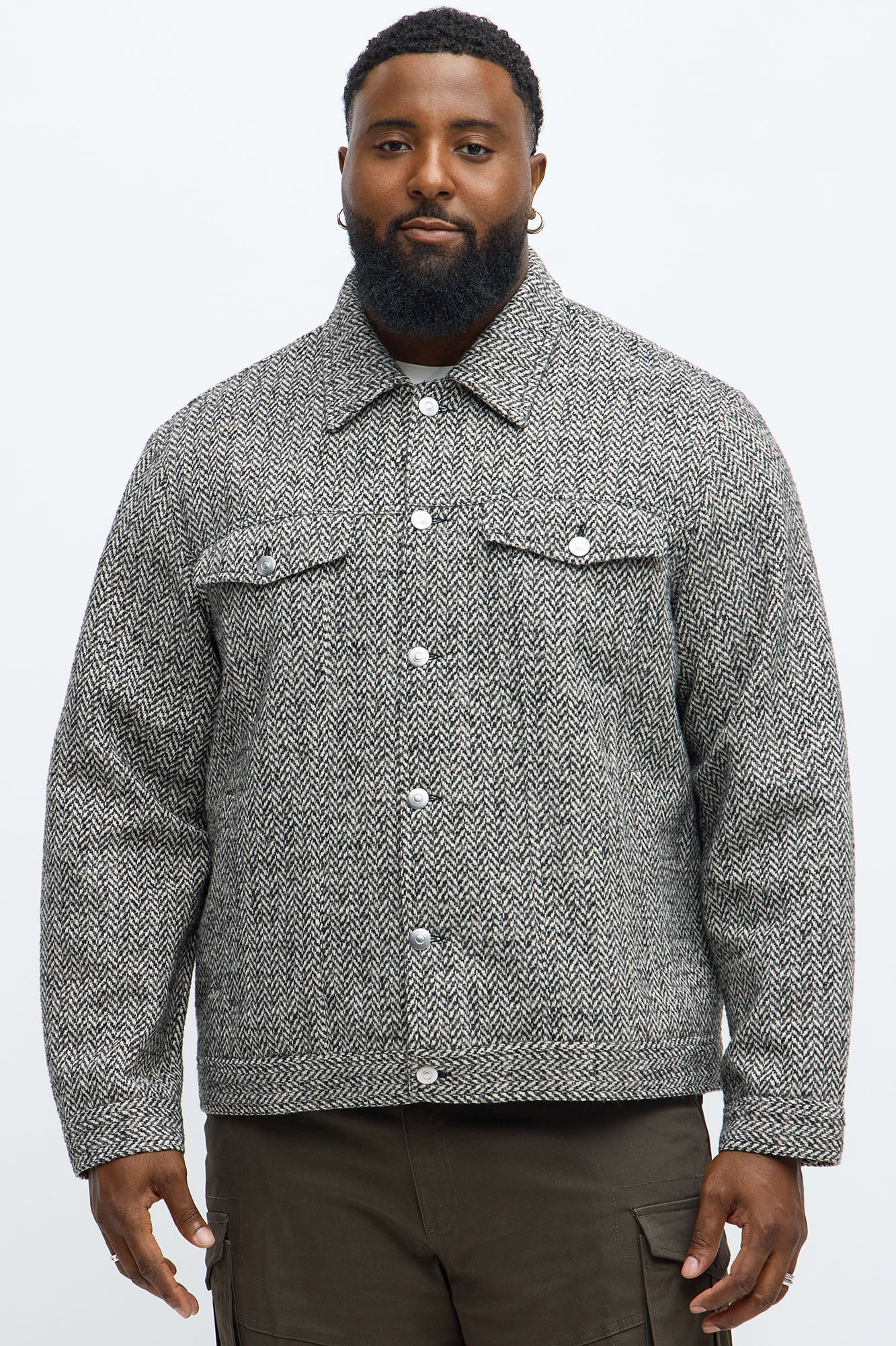 Hustler Herringbone Tweed Trucker Jacket - Grey/combo