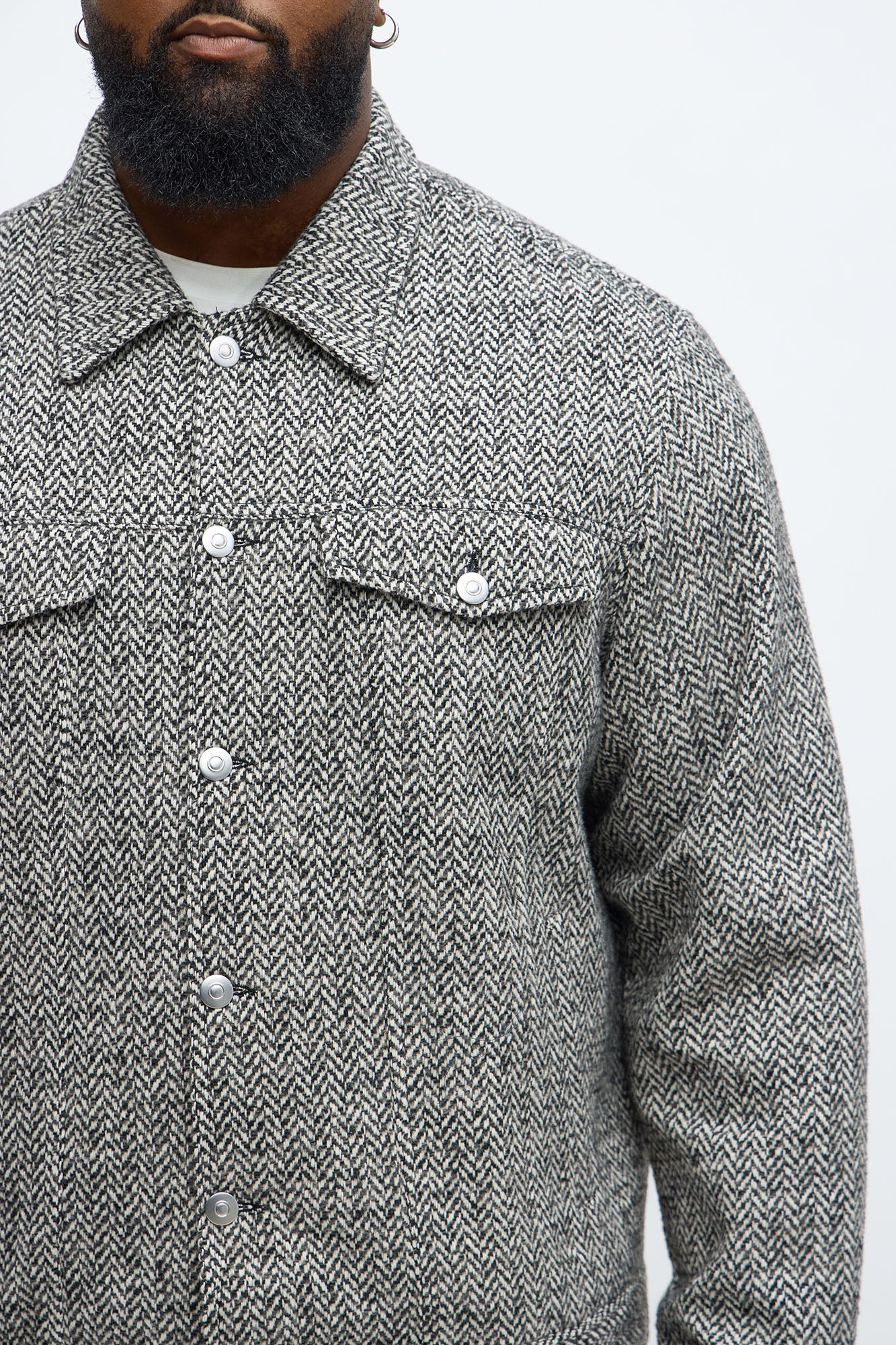 Hustler Herringbone Tweed Trucker Jacket - Grey/combo