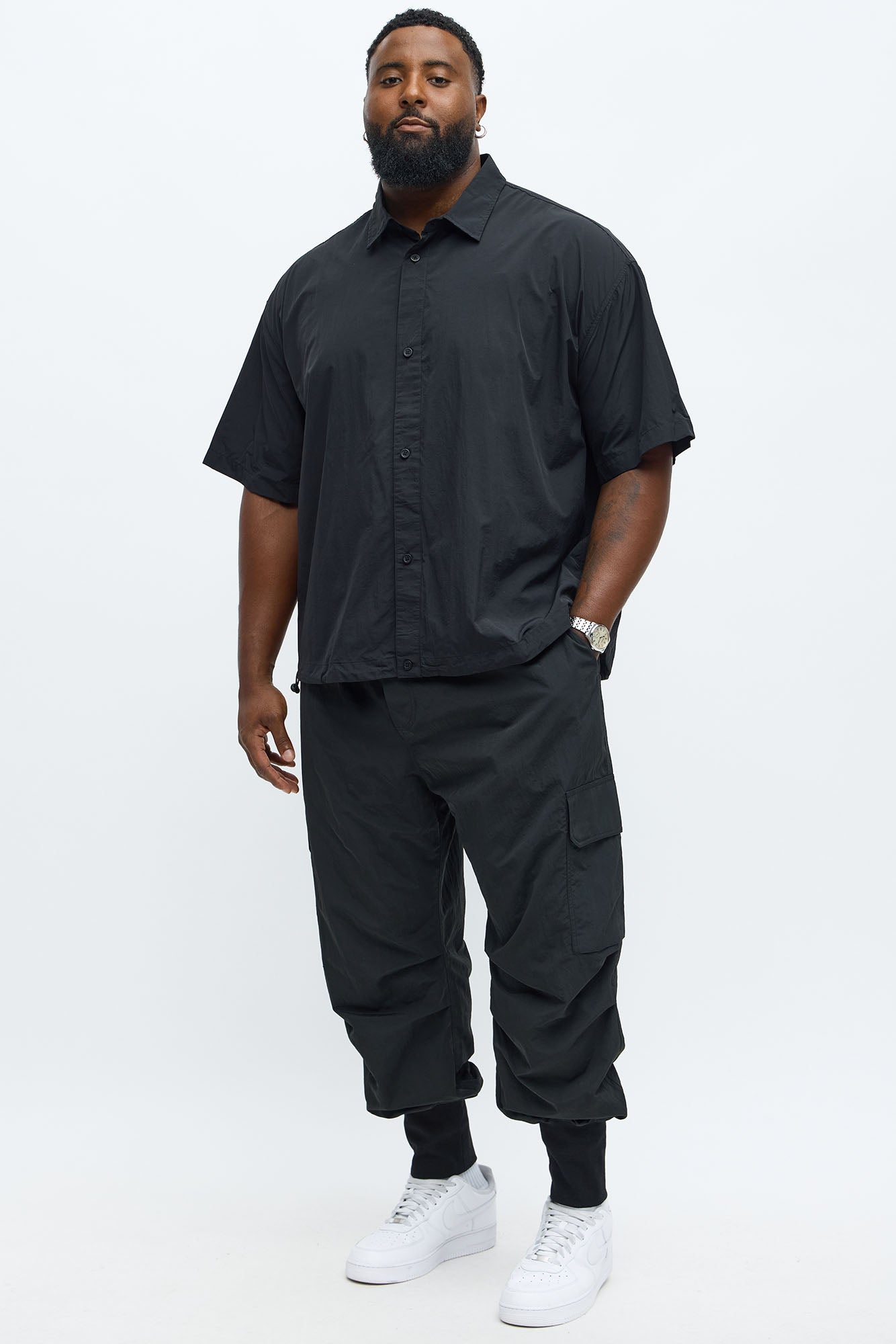 Relaxed Drop Waist Cargo Jogger - Black