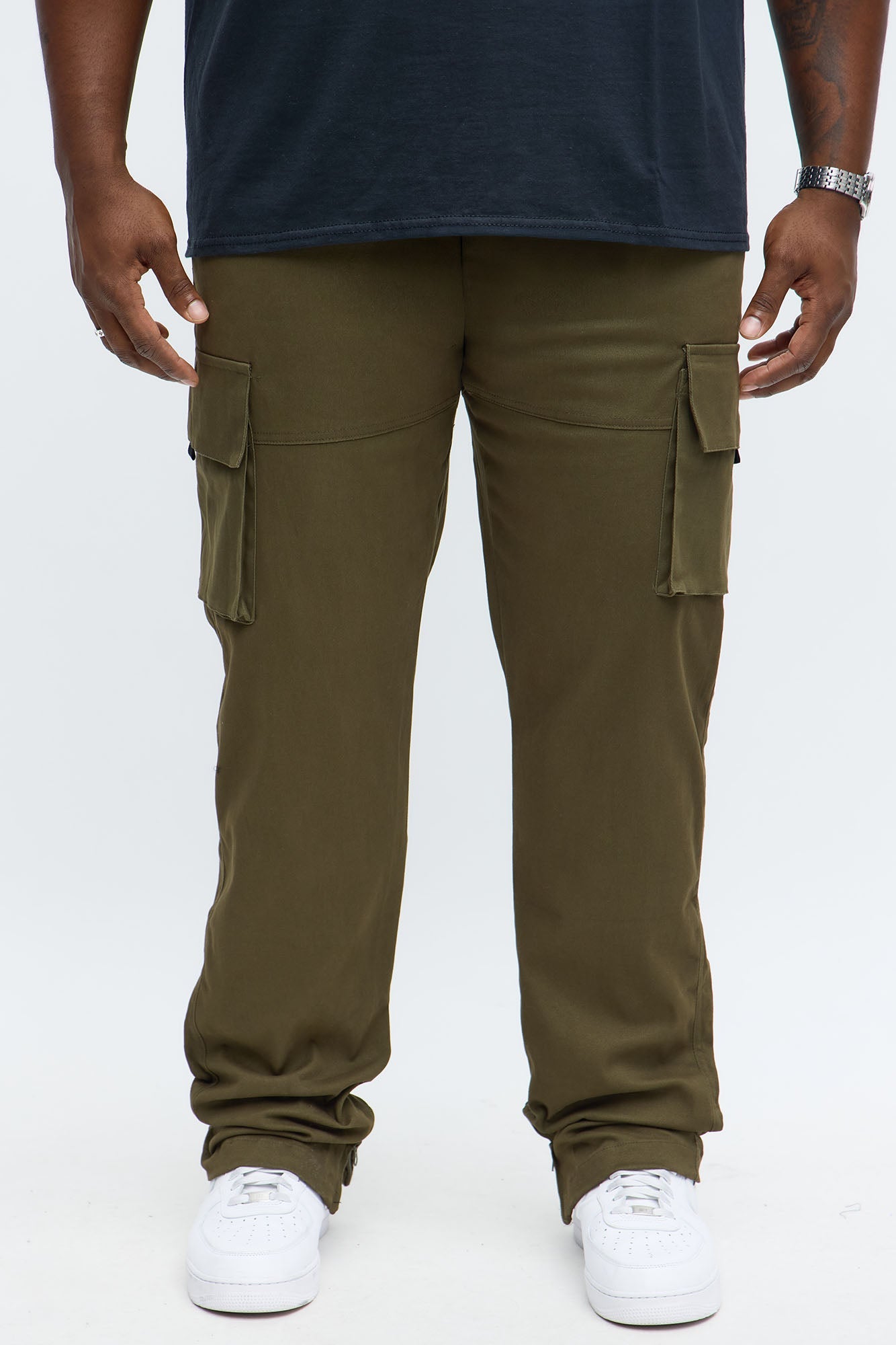 Straight Cargo Ankle Zipper Pants - Olive