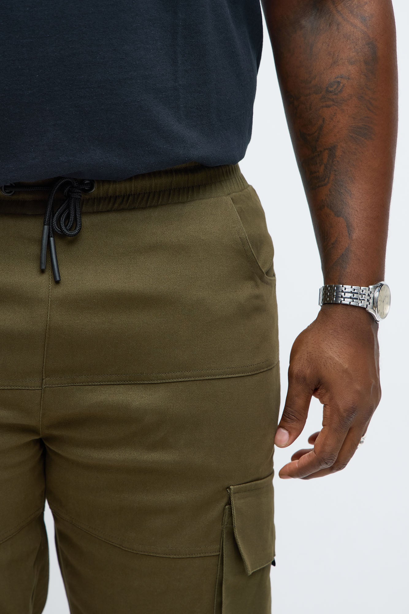 Straight Cargo Ankle Zipper Pants - Olive