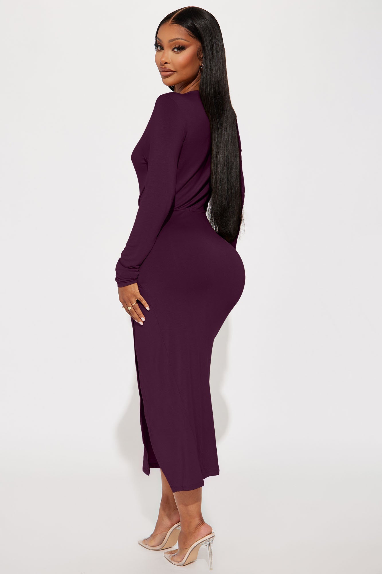 Claire Ruched Midi Dress - Plum