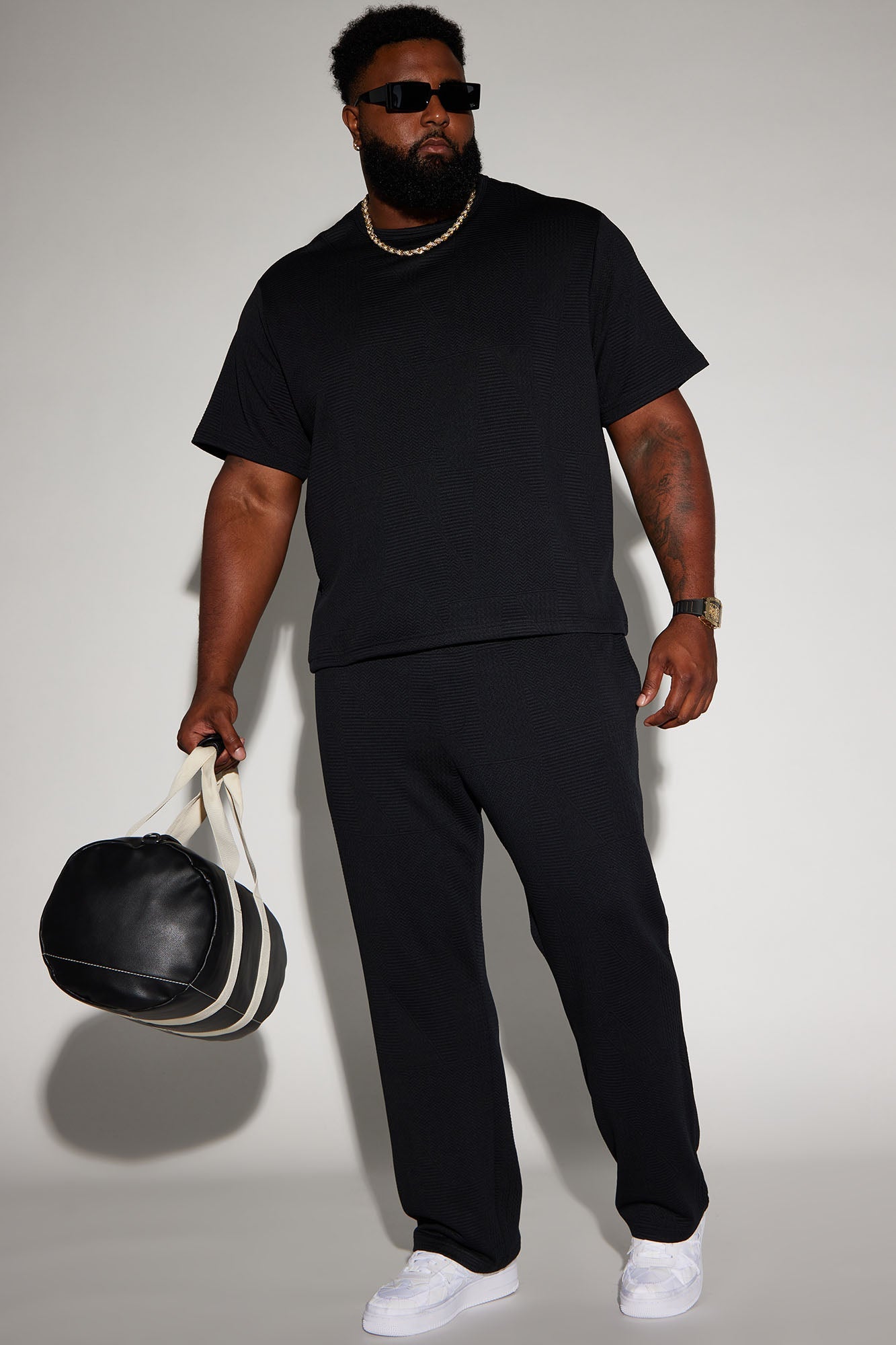 Textured Triangles Relaxed Crew Neck Tee - Black