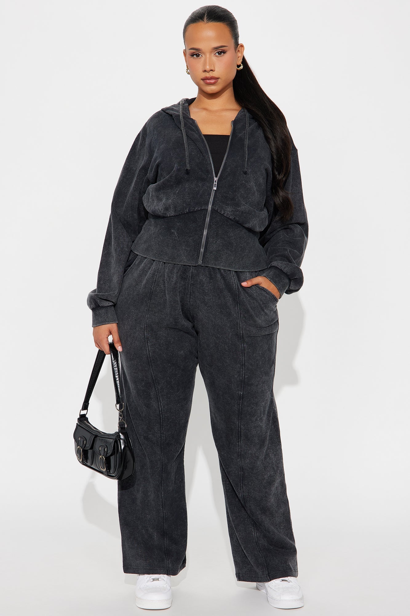 Mood All Day French Terry Pant Set - Charcoal 