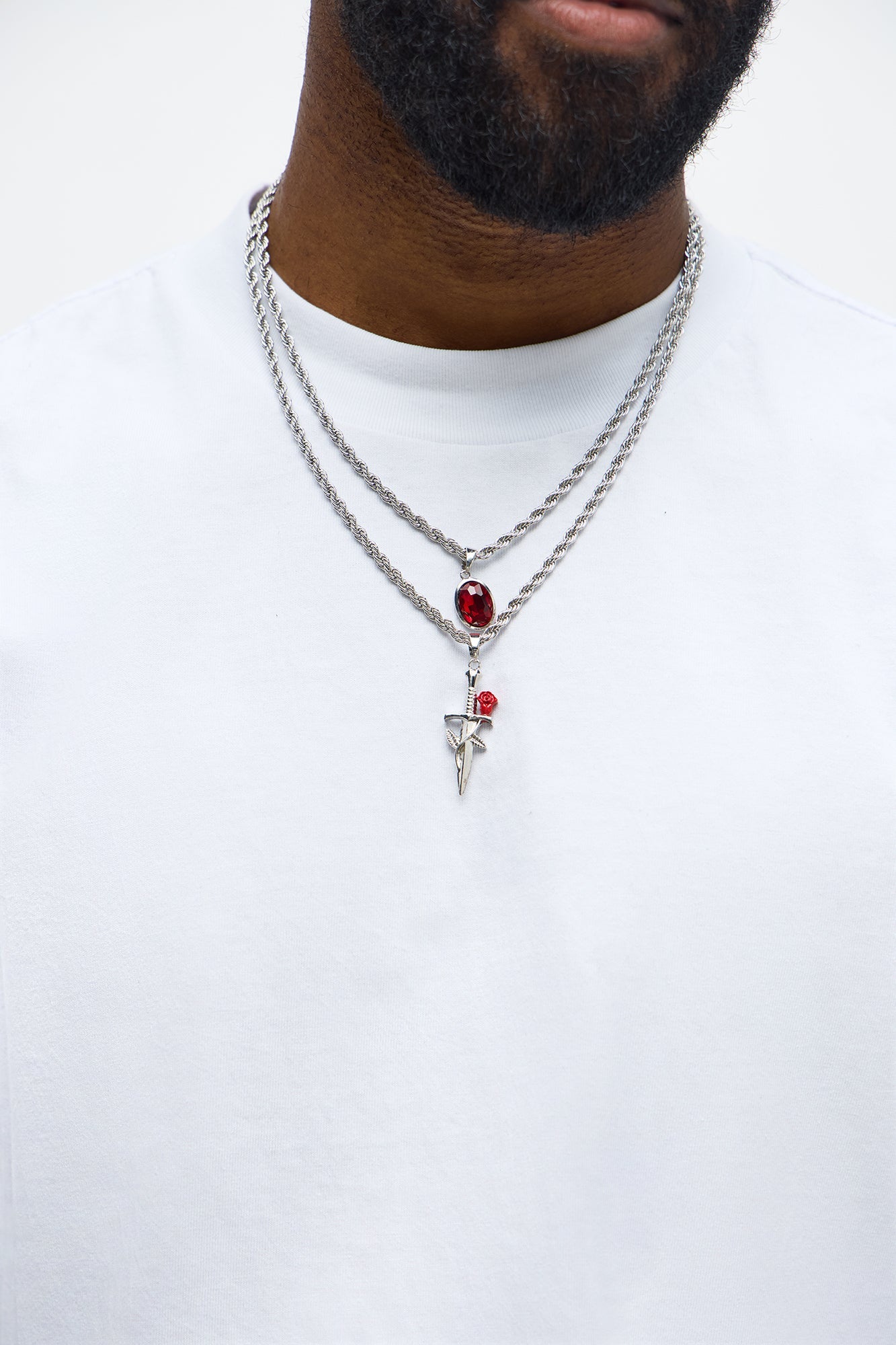 Street Saber Necklace Set - Silver/Combo