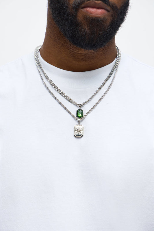 On The Bright Side Pendant Necklace Set - Silver/Combo