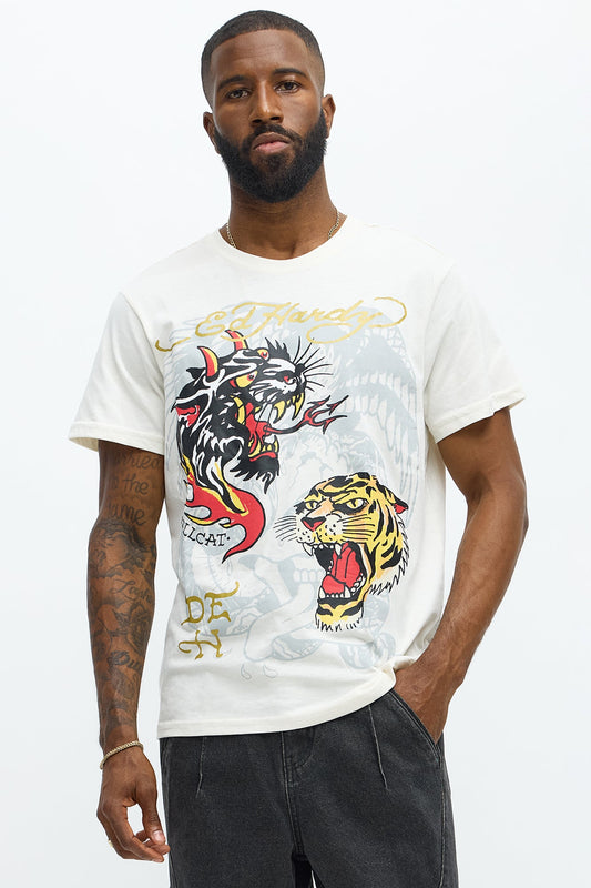 Ed Hardy Hellcat Tattoo Short Sleeve Tee - Ivory