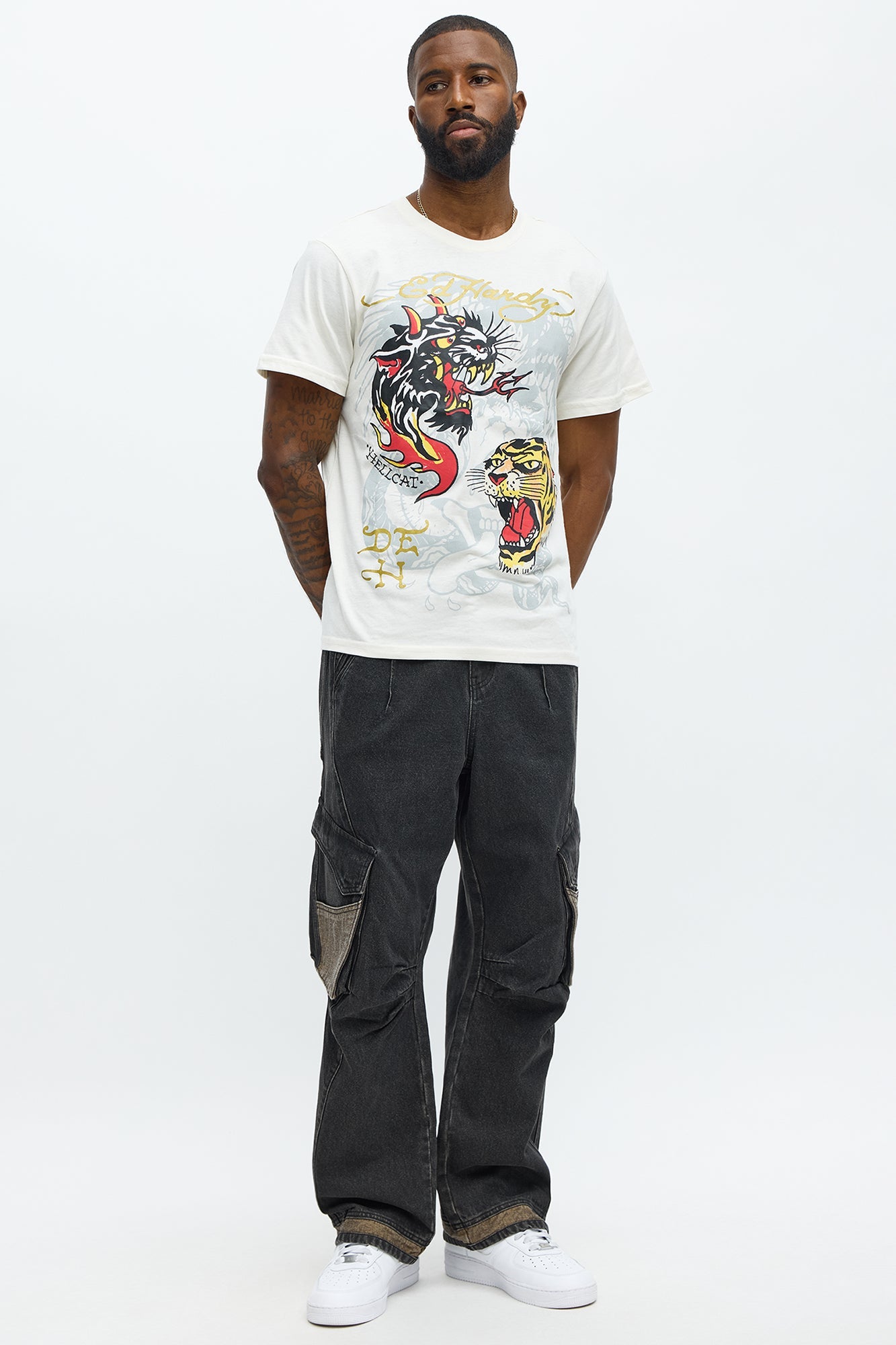 Ed Hardy Hellcat Tattoo Short Sleeve Tee - Ivory