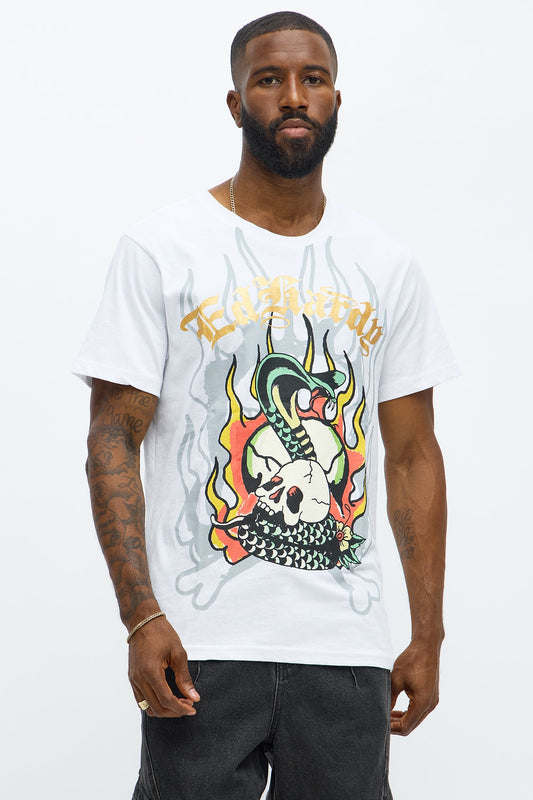 Ed Hardy Serpent Skull Tattoo Short Sleeve Tee - White
