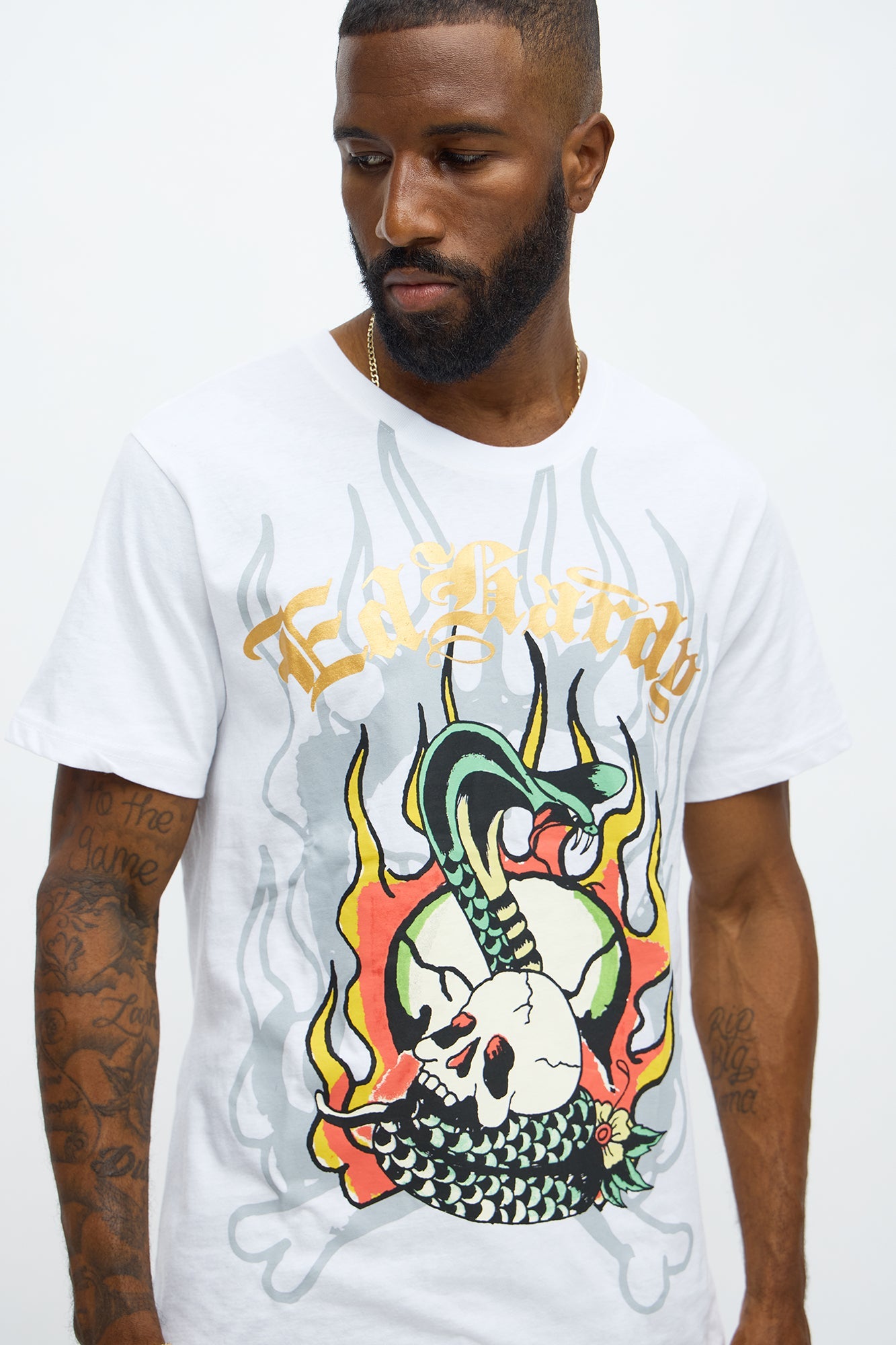 Ed Hardy Serpent Skull Tattoo Short Sleeve Tee - White