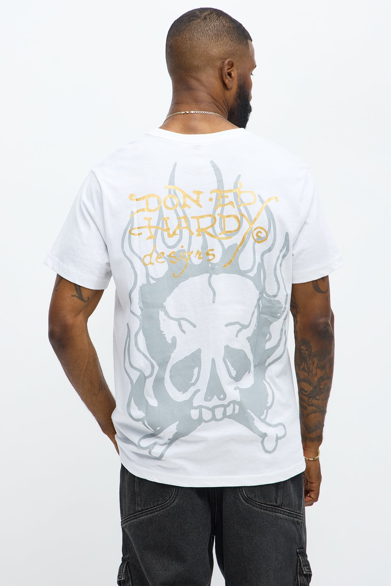 Ed Hardy Serpent Skull Tattoo Short Sleeve Tee - White
