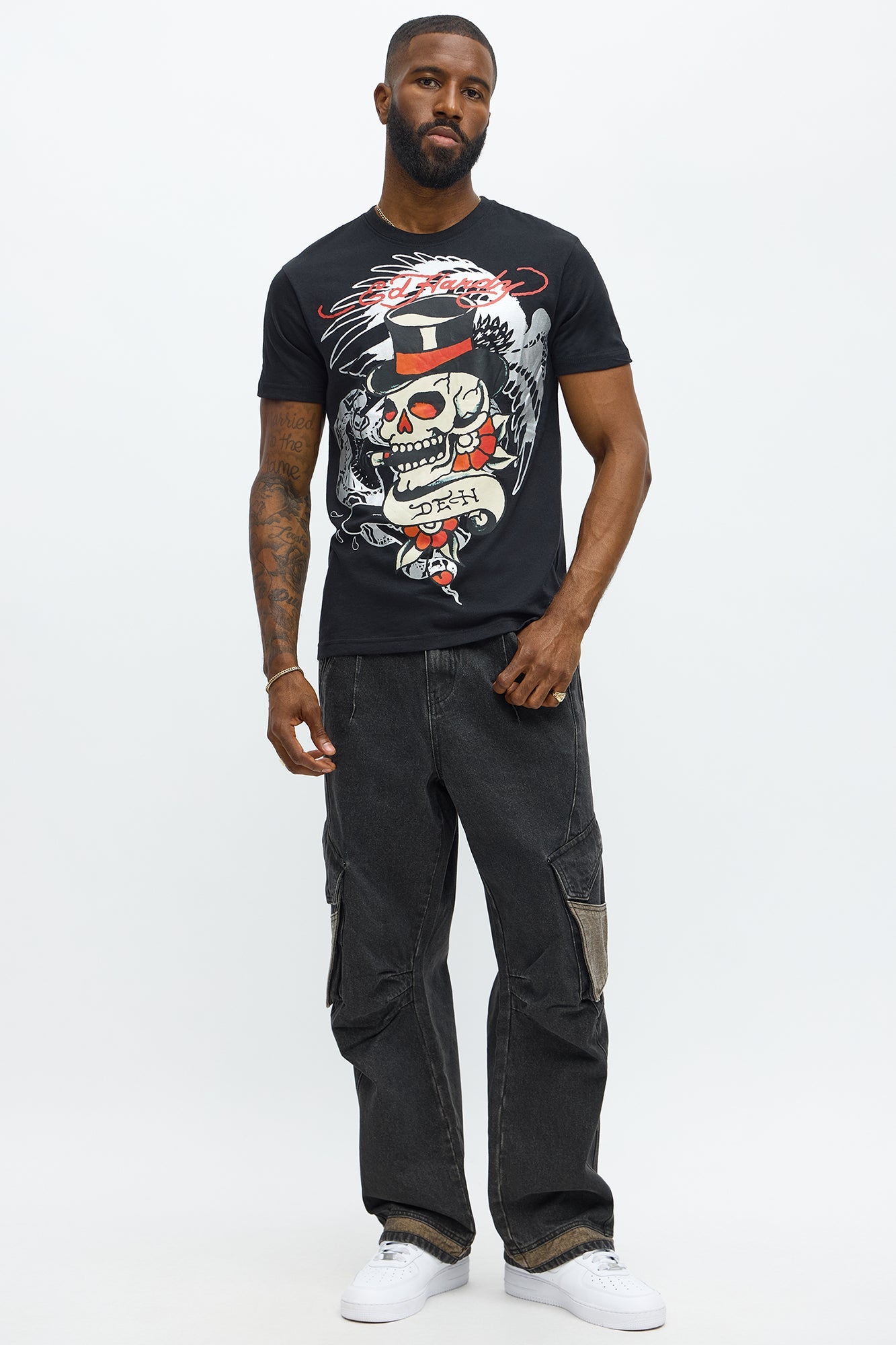 Ed Hardy Skeleton Tattoo Short Sleeve Tee - Black