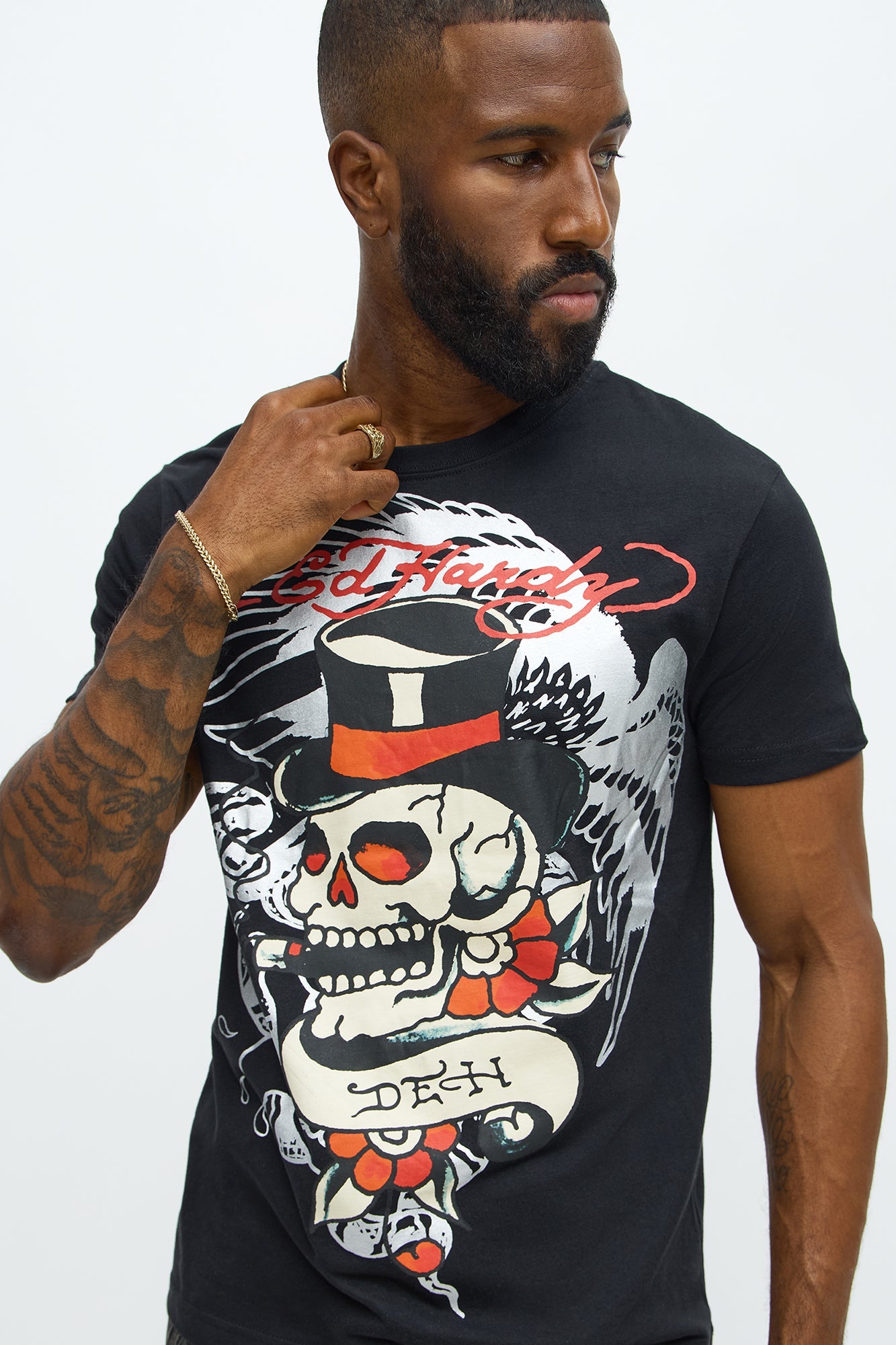 Ed Hardy Skeleton Tattoo Short Sleeve Tee - Black
