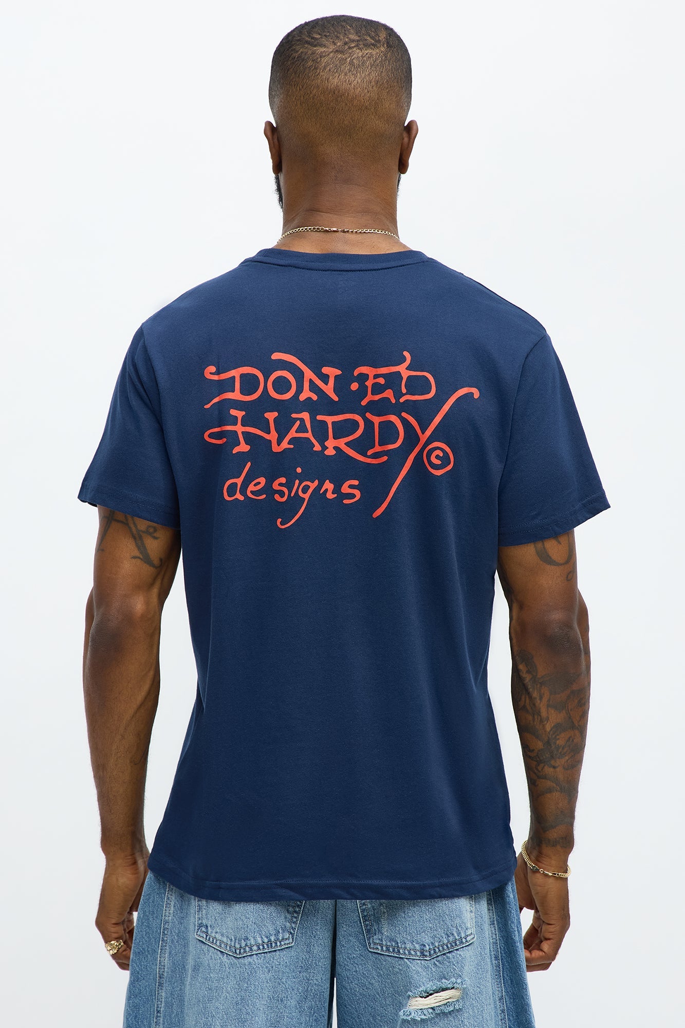 Ed Hardy Skull And Snake Short Sleeve Tee - Navy