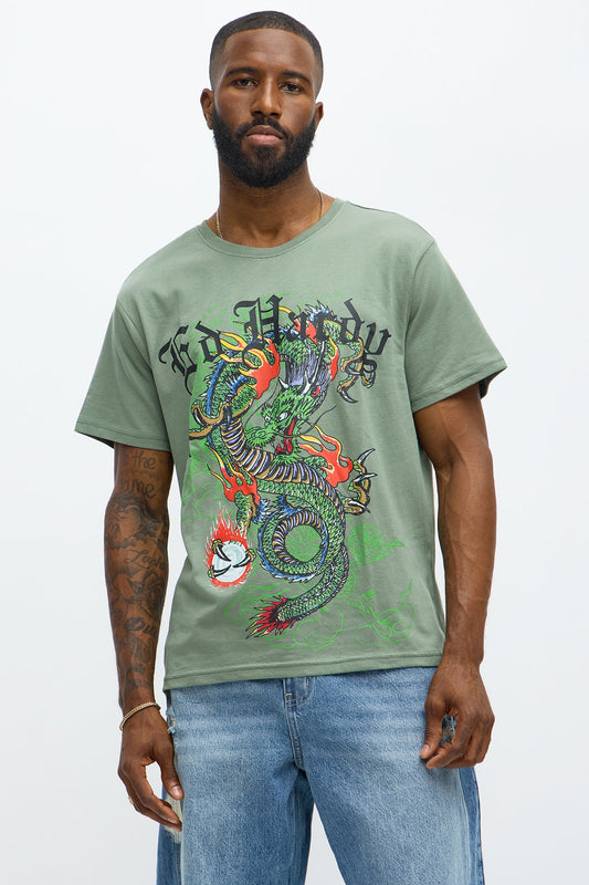 Ed Hardy Dragon Aura Tattoo Short Sleeve Tee - Olive