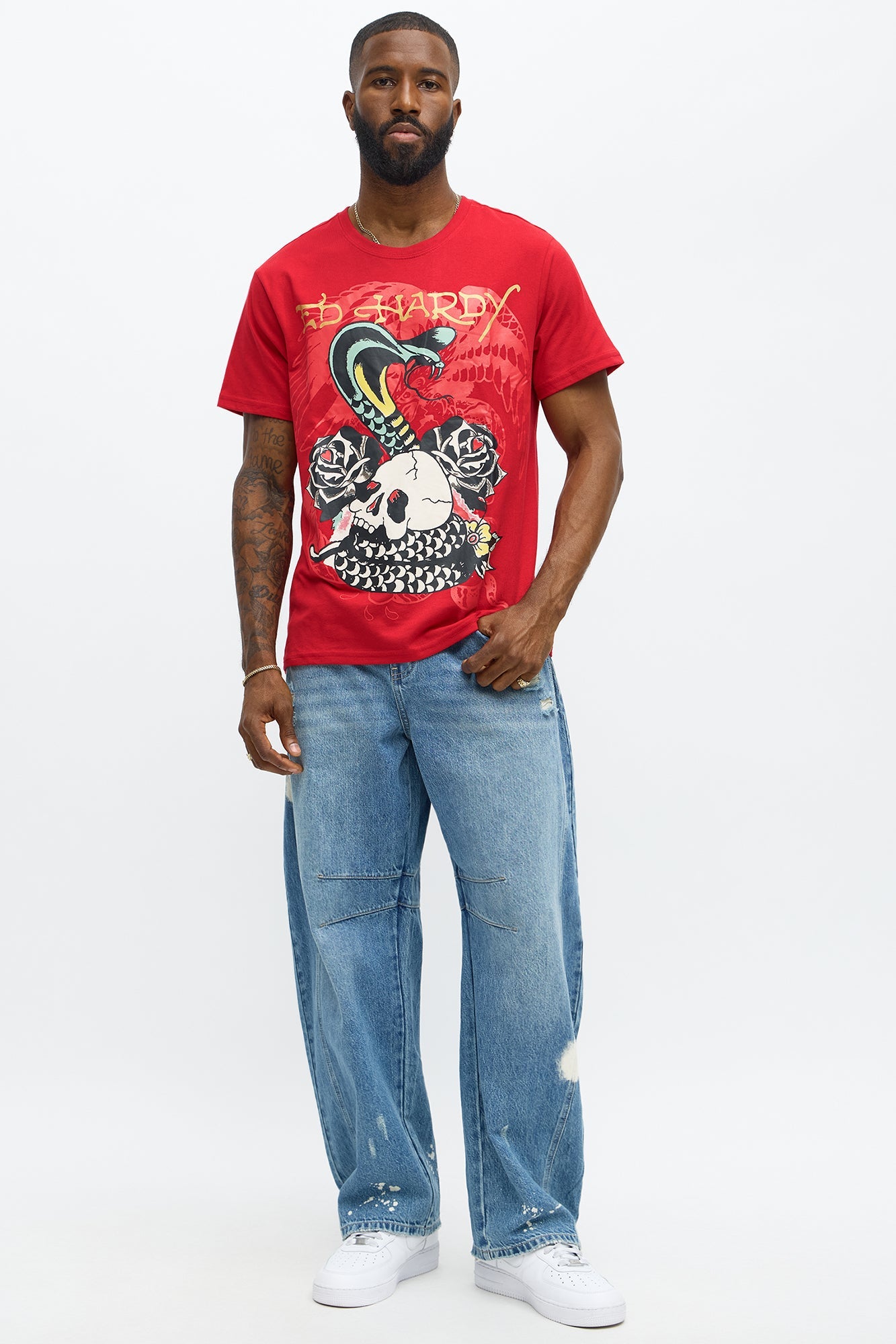 Ed Hardy Cobra Rose Tattoo Short Sleeve Tee - Red