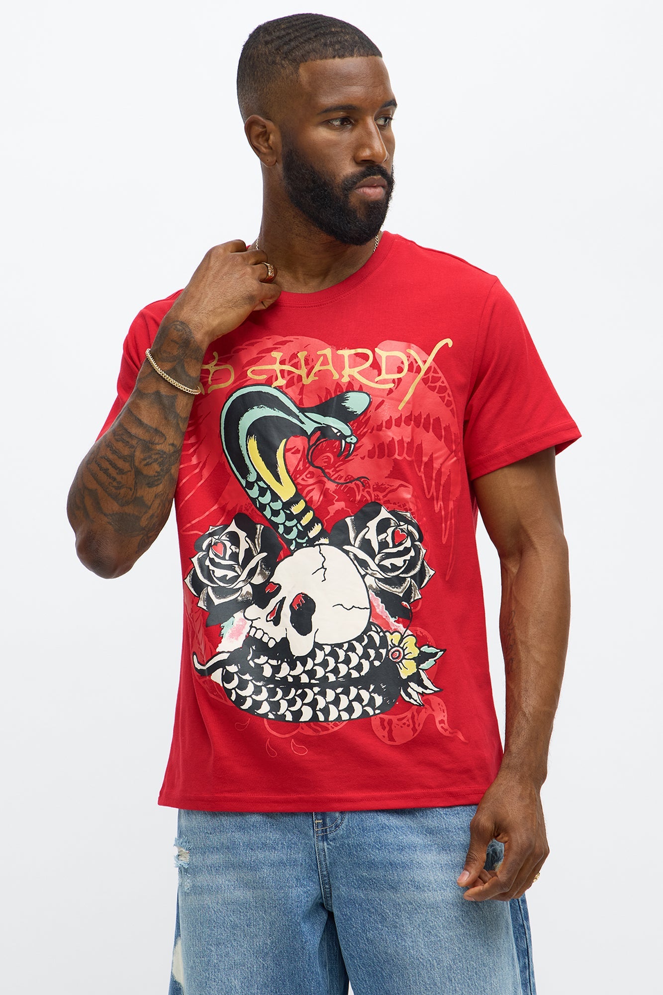 Ed Hardy Cobra Rose Tattoo Short Sleeve Tee - Red
