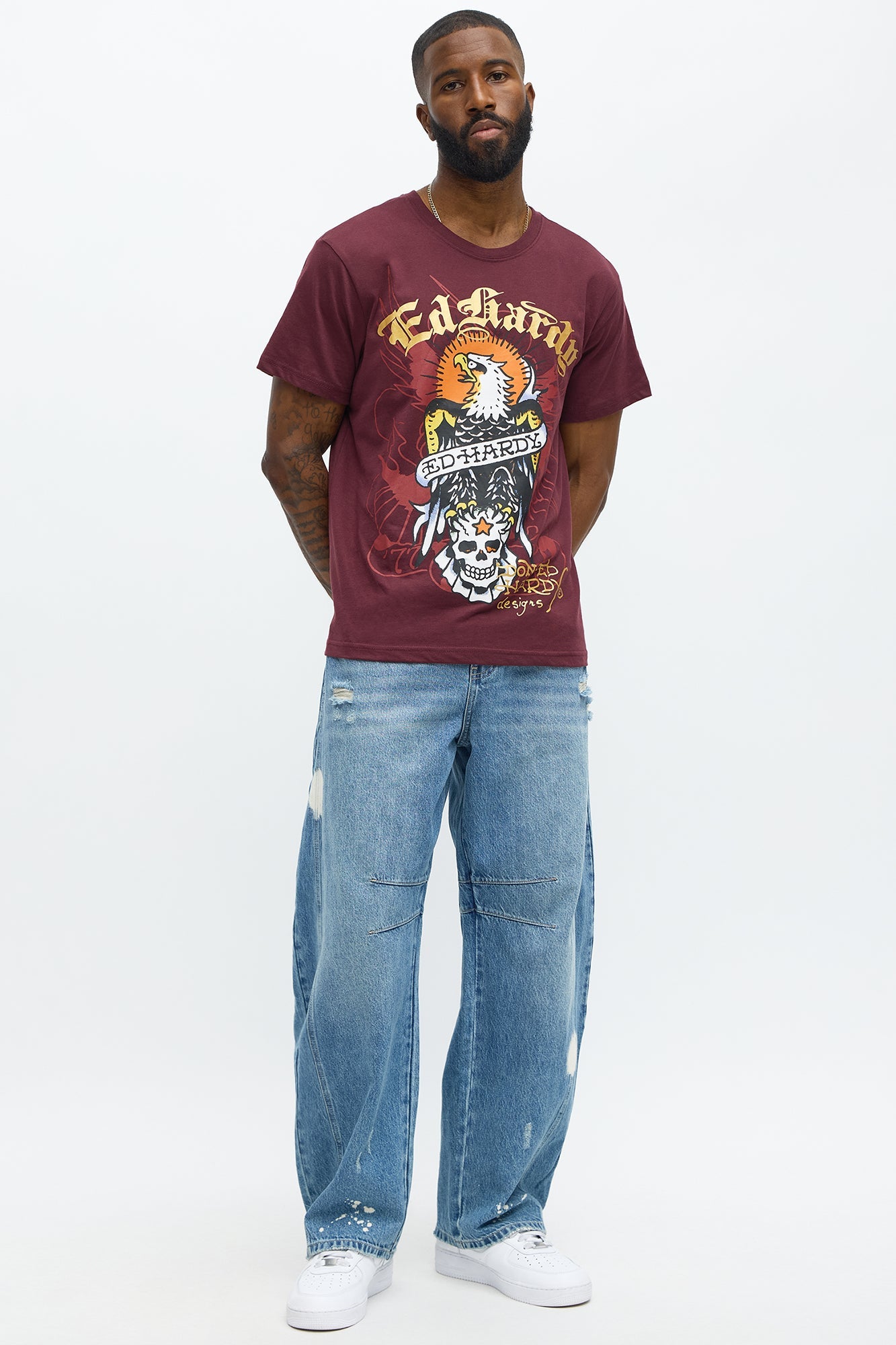Ed Hardy Eagle Design Short Sleeve Tee - Burgundy