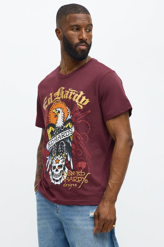 Ed Hardy Eagle Design Short Sleeve Tee - Burgundy