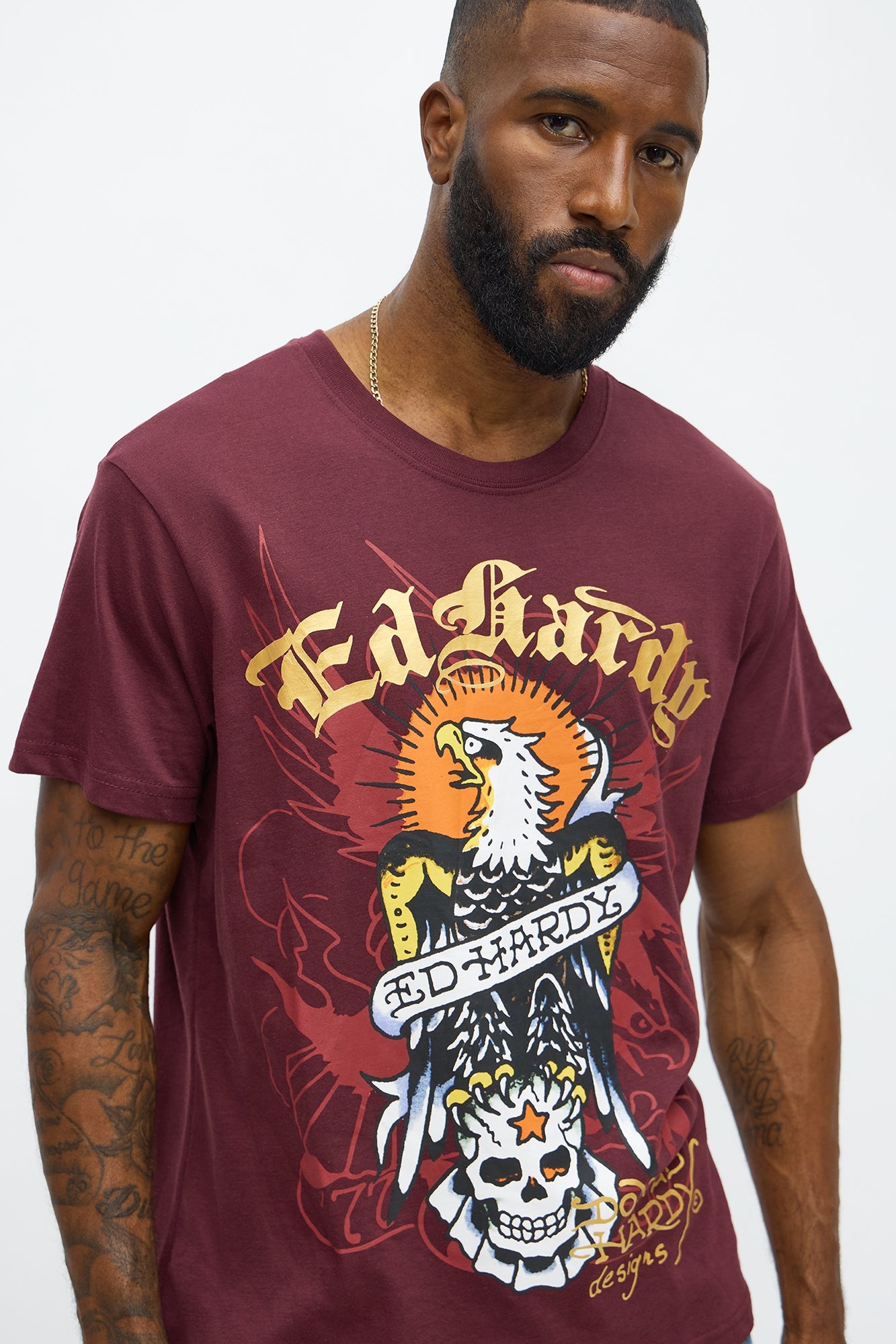 Ed Hardy Eagle Design Short Sleeve Tee - Burgundy