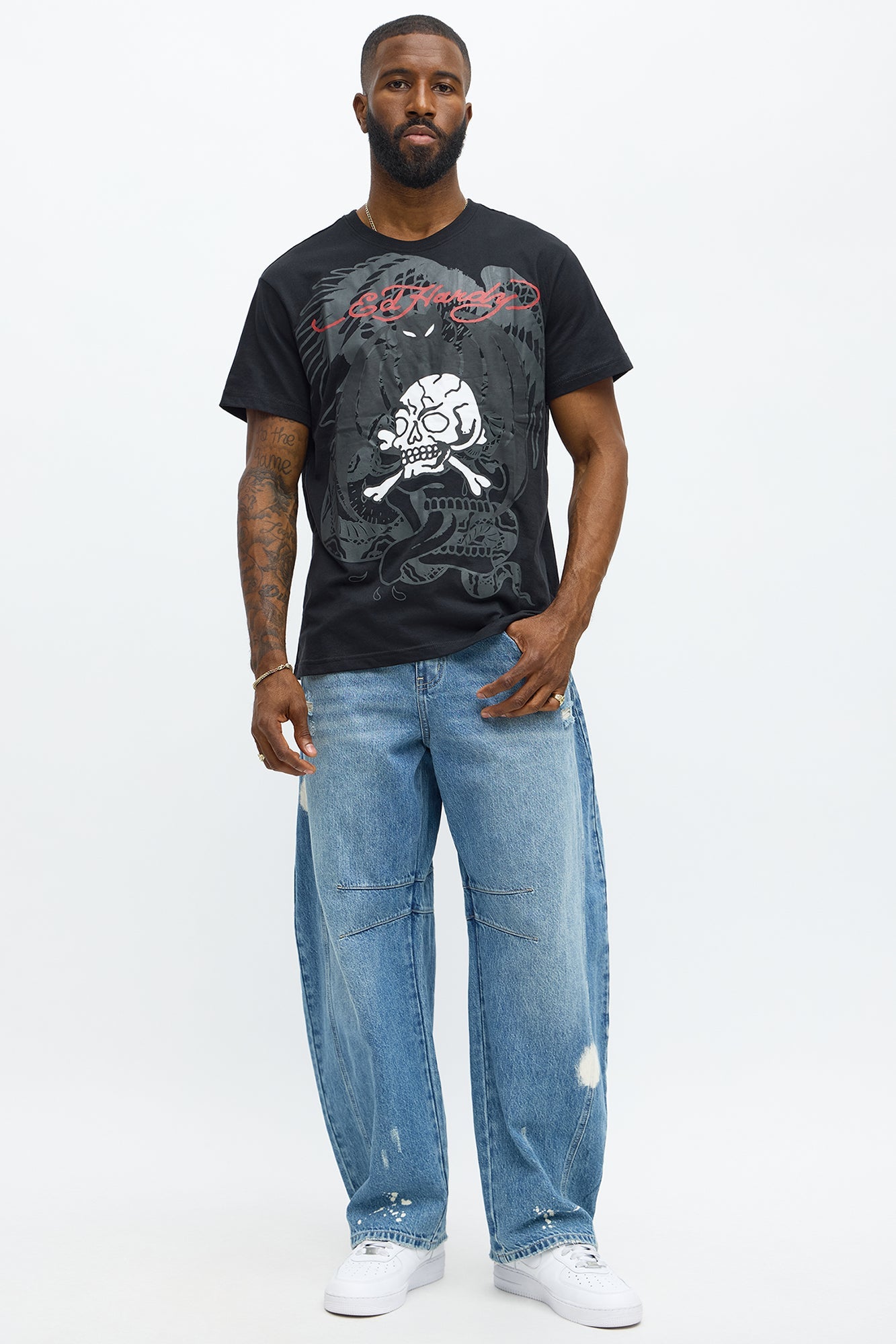 Ed Hardy Bat And Bones Short Sleeve Tee - Black