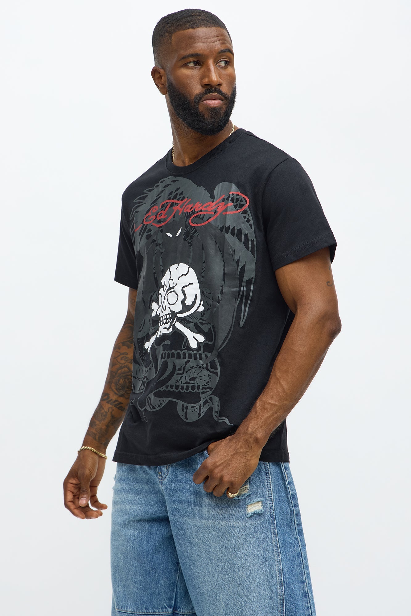 Ed Hardy Bat And Bones Short Sleeve Tee - Black