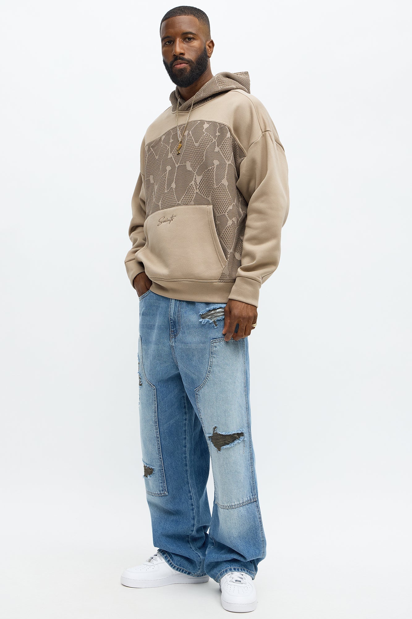 Saints Mesh Hoodie - Taupe